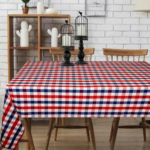 Urban Villa - Mantel de mesa 100 % algodón, para uso diario, cenas familiares o fiestas en interiores o exteriores, a cuadros, color rojoazulblanco,