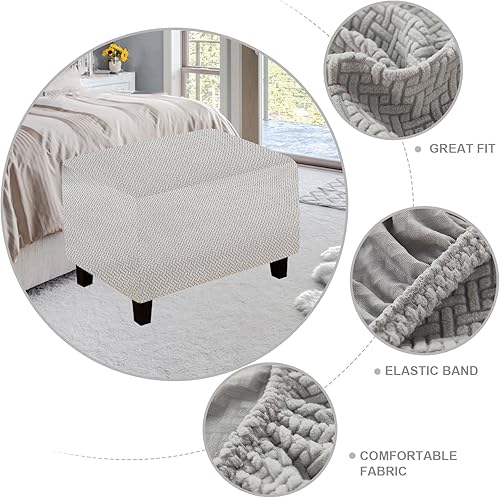 Miniatura 5 de Funda otomana de sofá resistente al desgaste, fundas otomanas rectangulares elásticas, funda para taburete de pies, fundas de taburete extraíbles