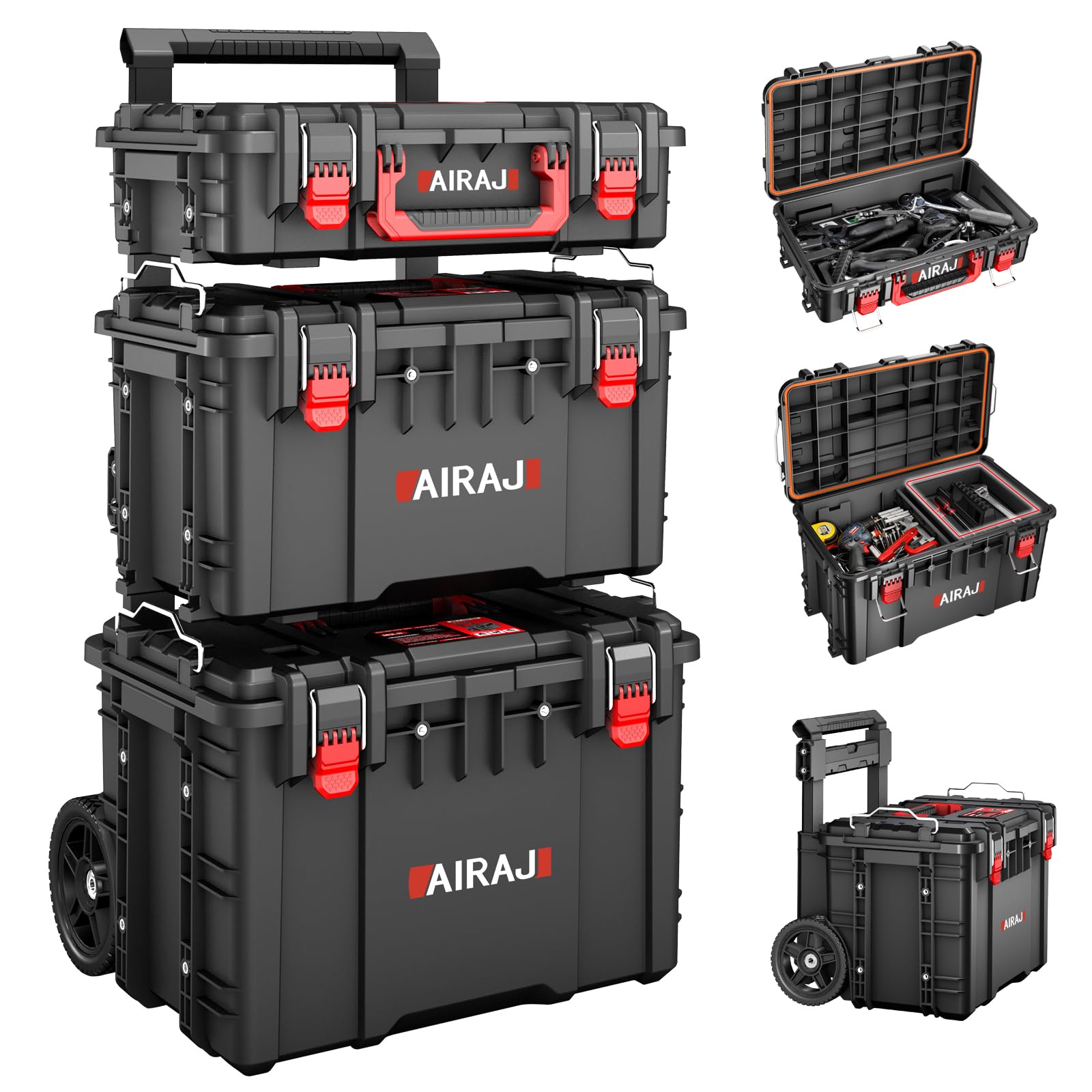 Rolling Tool Box with Wheels Heavy Duty Modular Stackable Tool Box Organizer Waterproof Toolbox for Hand Power Tools