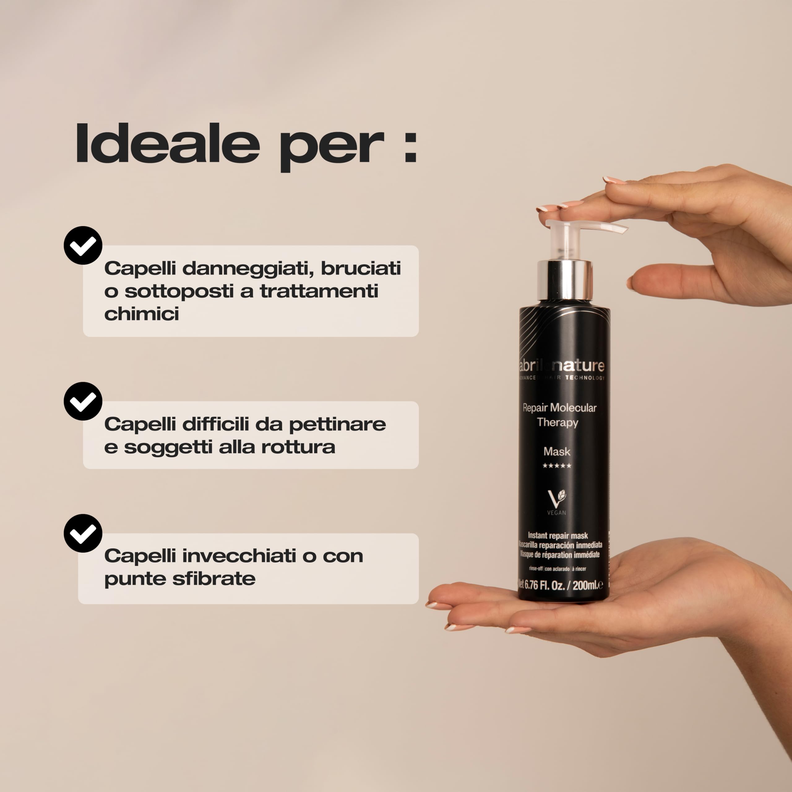 abril et nature - Maschera Professionale Molecular Therapy - Per Capelli Danneggiati, Trattati o Invecchiati - Ristruttura, Ripara e Riempe - Nutriente e Idratante - Vegana - 1000 ml
