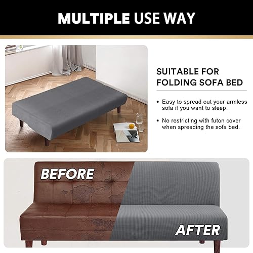 Vista 89 de PrinceDeco Funda elástica para futón sin brazos, funda para futón tamaño matrimonial/queen, funda para sofá futón, funda protectora de muebles