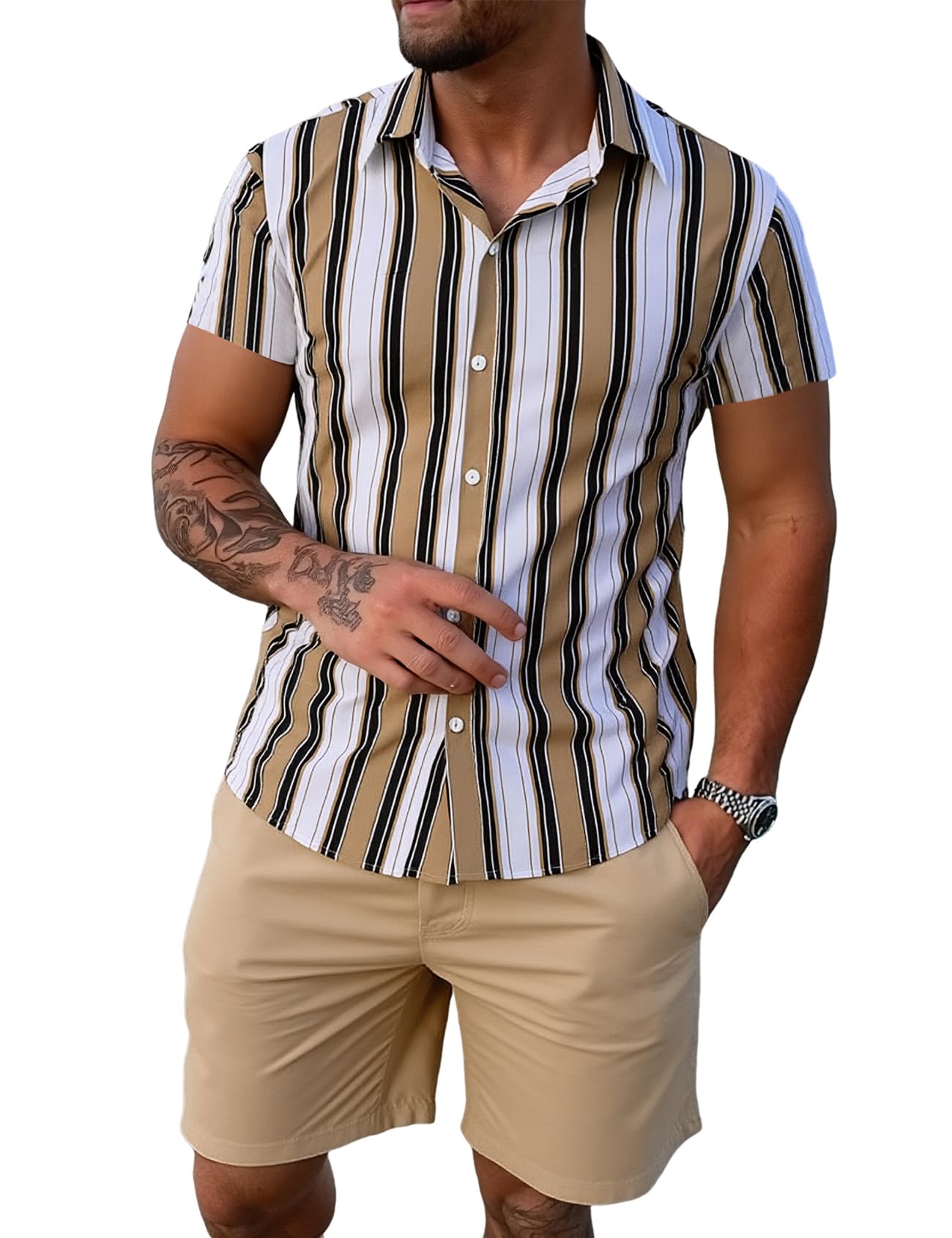 Yimoon Men's Summer 2 Piece Outfits Tropical Print Short Sleeve Button Down Hawaiian Beach Shirt and Shorts Set