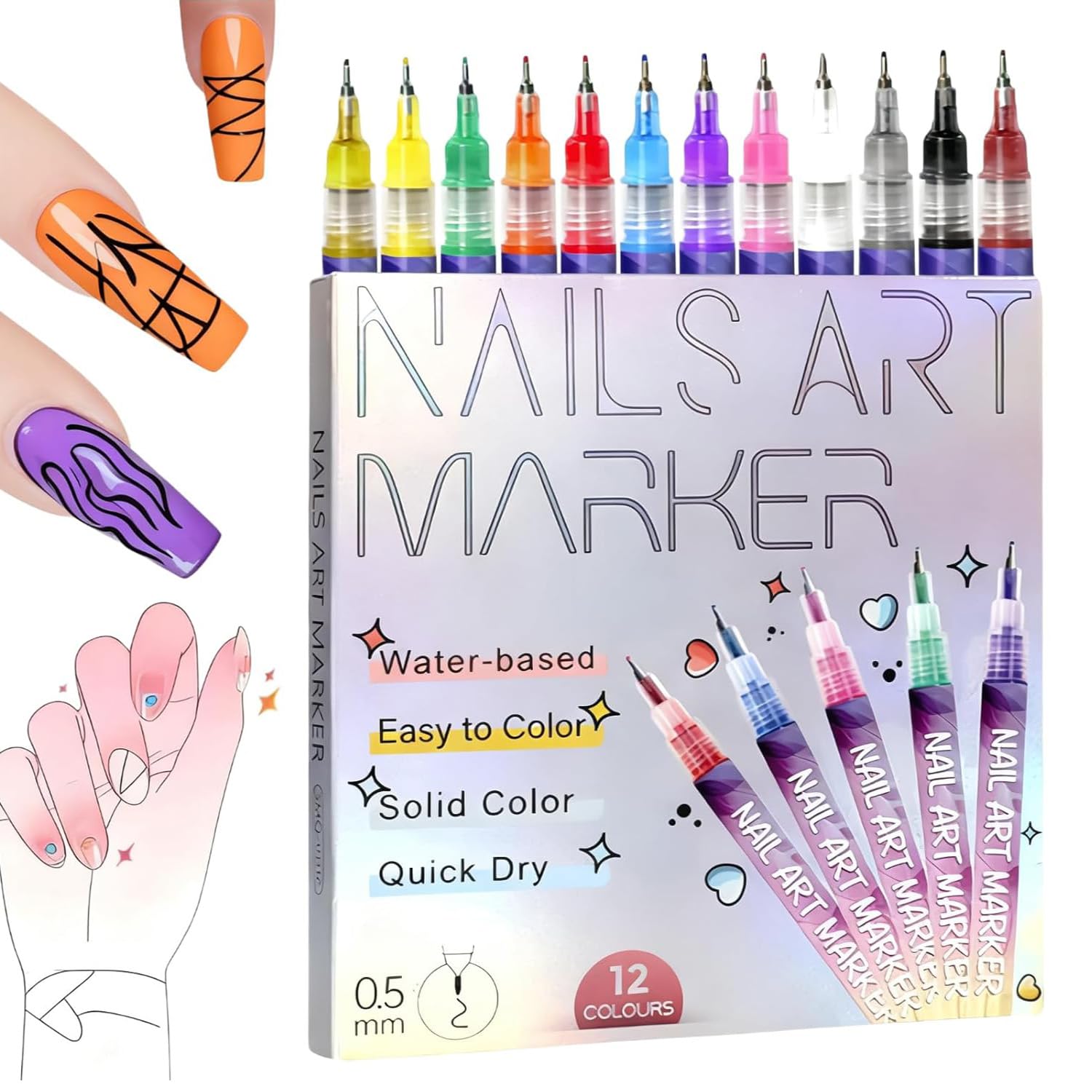 12 Colors Nail Art Pens Set, 2025 New Nail Art Markers for Gel Nails, DIY Nail Art Marker Drawing Painting Liner Pen, Nail Art Tools for Graffiti Dotting Drawing Painting Point Liner DIY (1 Set)