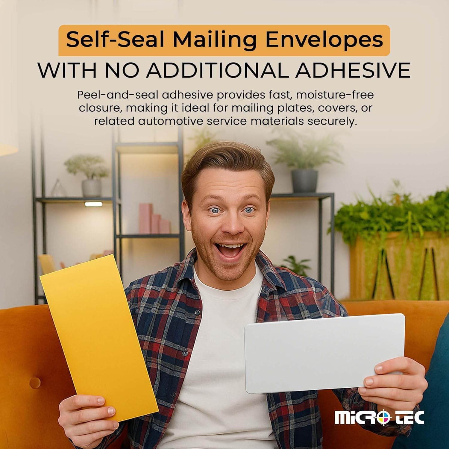 MICRO TEC Plain License Plate Envelopes – 13" x 6-1/2" with Moist Closure – Secure Paper Sleeve for Plate Mailing or Storage – Fits Standard Tags – Car Dealership Supplies – Pack of 250