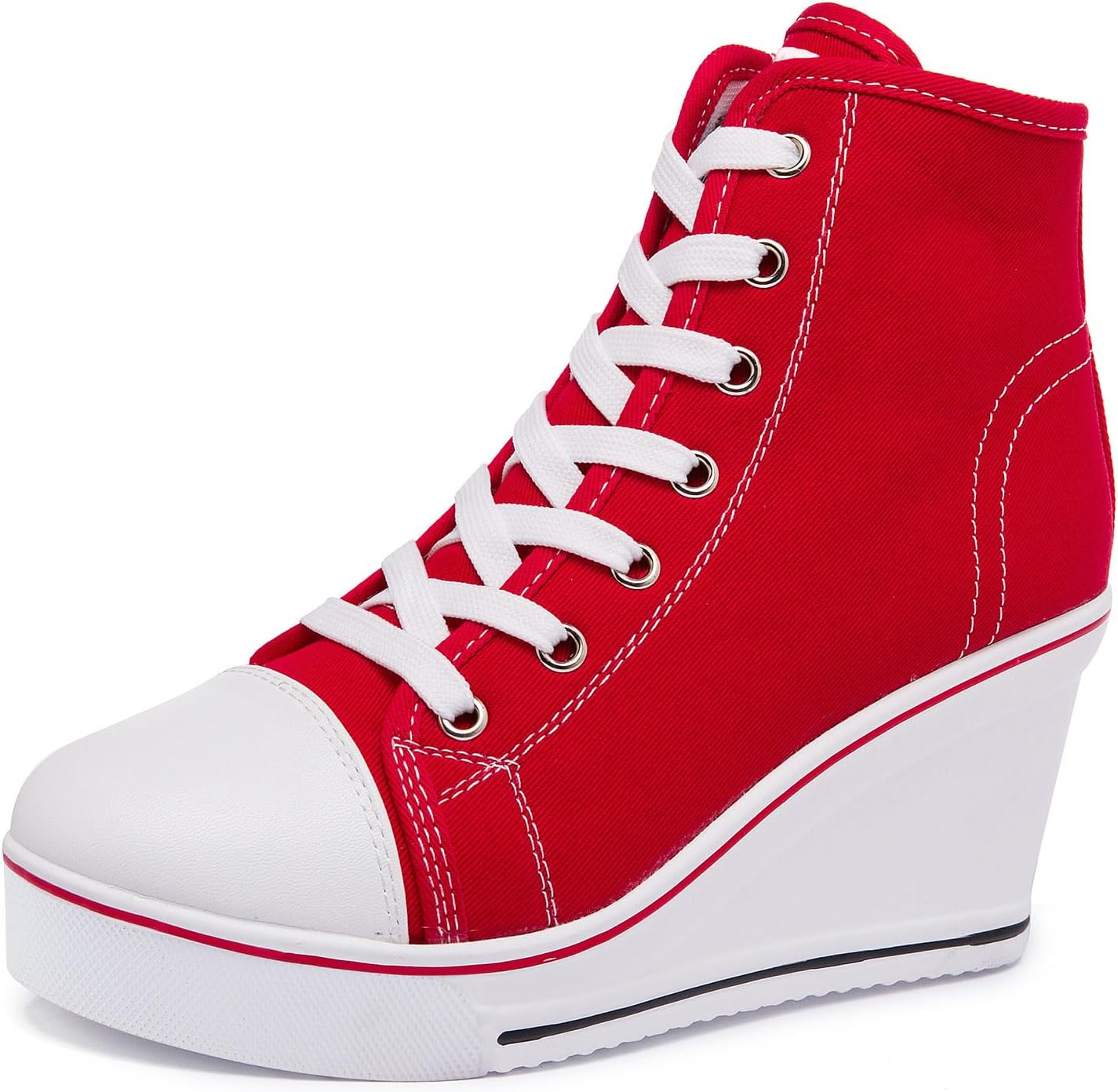 Wedge Sneakers for Women, High Heel Platform High Top Canvas Shoes Lace up Zipper Fashion Sneakers, Tenis Zapatos de Cuña Plataforma Tacón para Mujer, Suitbale for Y2K & Harley Quinn Cosplay