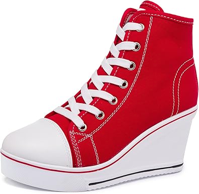 Wedge Sneakers for Women, High Heel Platform High Top Canvas Shoes Lace up Zipper Fashion Sneakers, Tenis Zapatos de Cuna Plataforma Tacon para Mujer, Suitbale for Y2K & Harley Quinn Cosplay