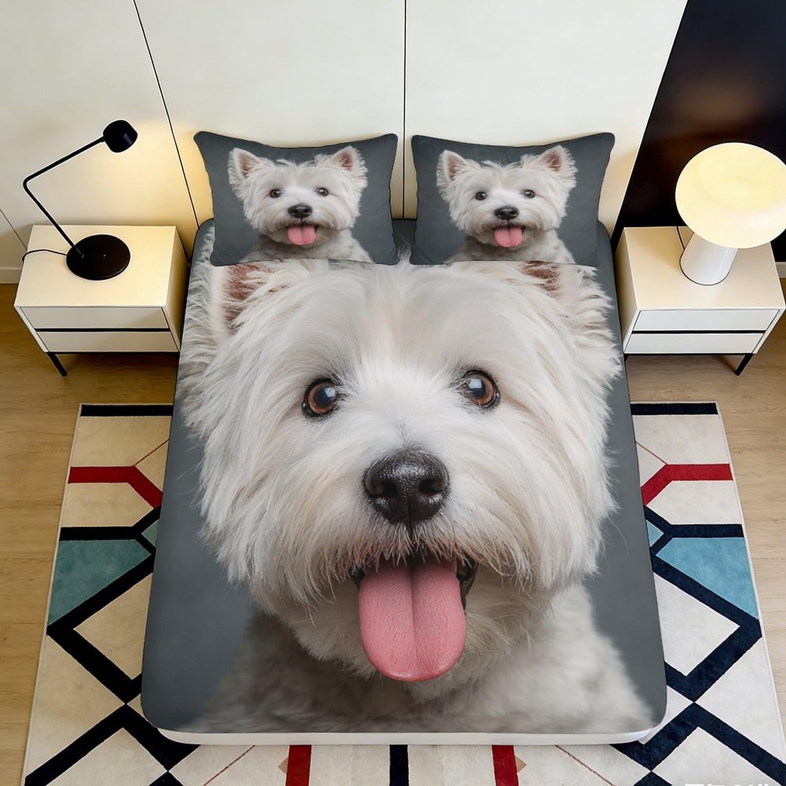 Uynsixtme Style-5 3D Printed Cute Puppy Fitted Sheet Microfiber Deep Pocket Non-Slip Bedroom Bedding Puppy Mattress Fitted Cover For Adults Teens Washable 140X200x25cm