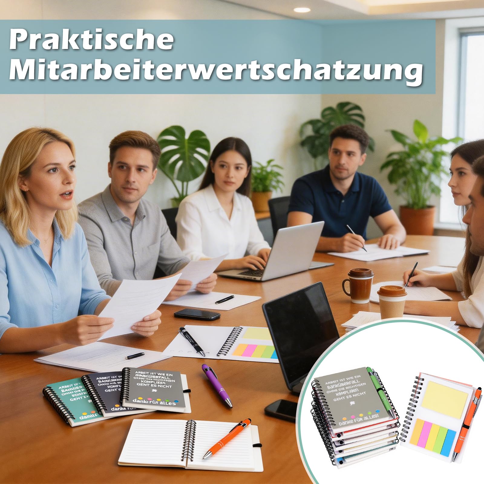 Meetory Abschiedsgeschenk Kollege - 10 Sets Dankeschön Geschenk Mitarbeiter Motivierendes Inspirierendes Geschenk Spiral Notizbuch mit Kugelschreiber und Schlüsselanhänger für Kollegin Jobwechsel Team