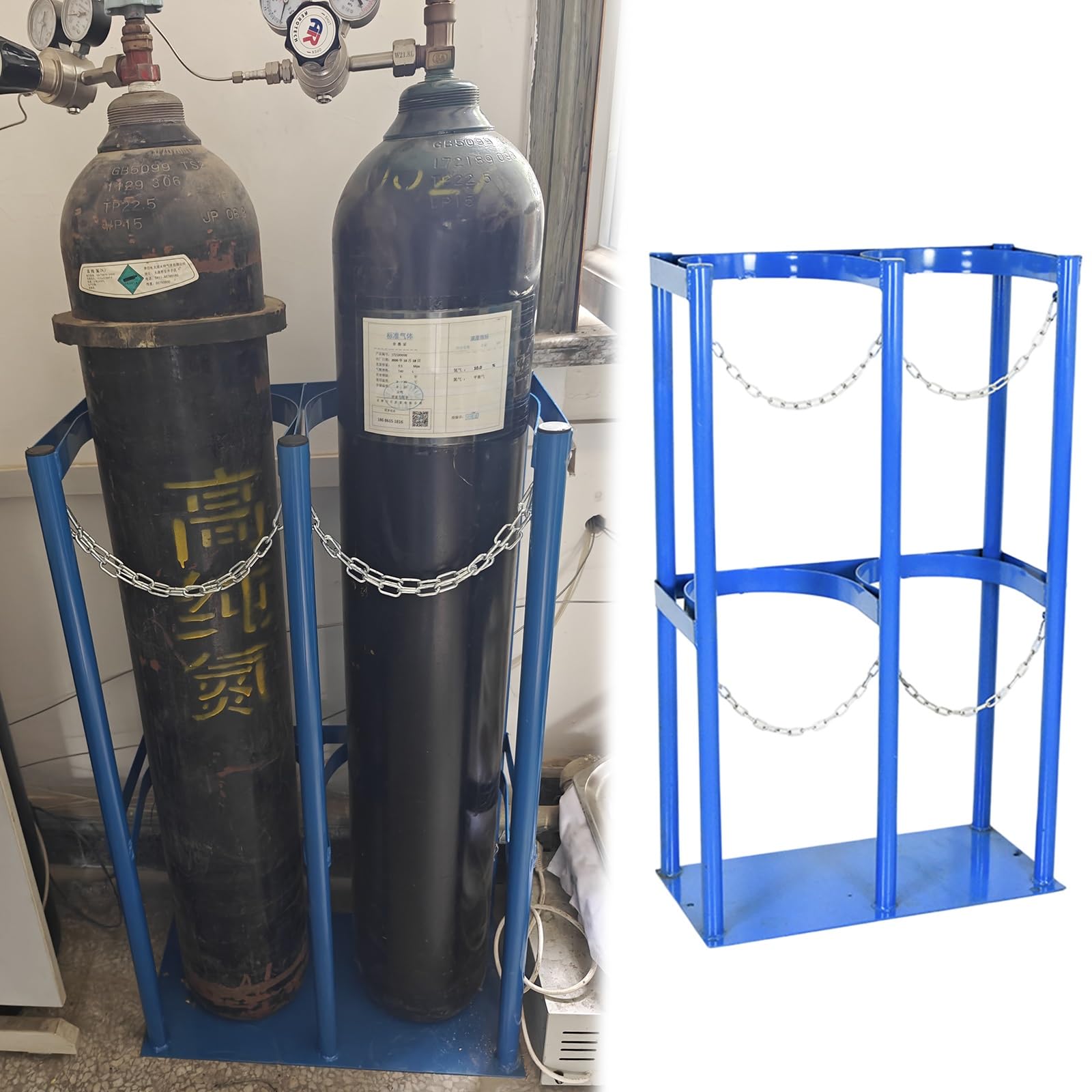 Support bouteille oxygène gaz charge 200 kg avec chaîne sécurité sol