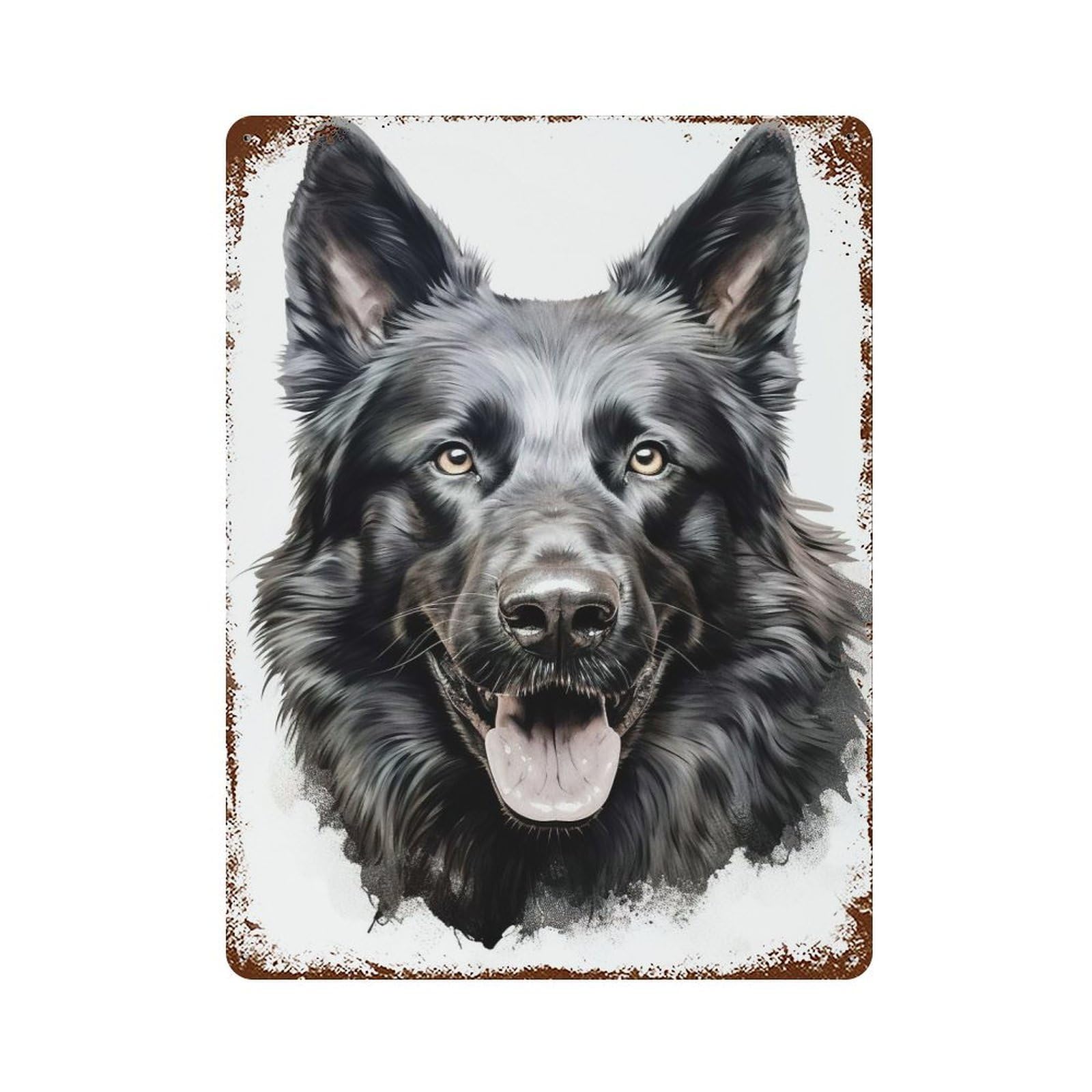Black German Shepherd Portrait Rust Effect Tin Sign 15.7"x11.8", Rustic Home Decor for Garage, Bar And Workshop Decor