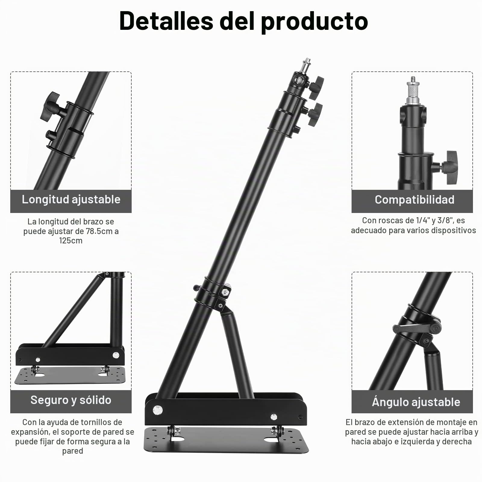 Neewer Triángulo Montaje en Pared con Brazo para Fotografía Estudio Vídeo Luz Estroboscópica Luz Monolight,Caja Luz,Reflector Paraguas,Flexible 180 Grados Rotación 125cm(negro)