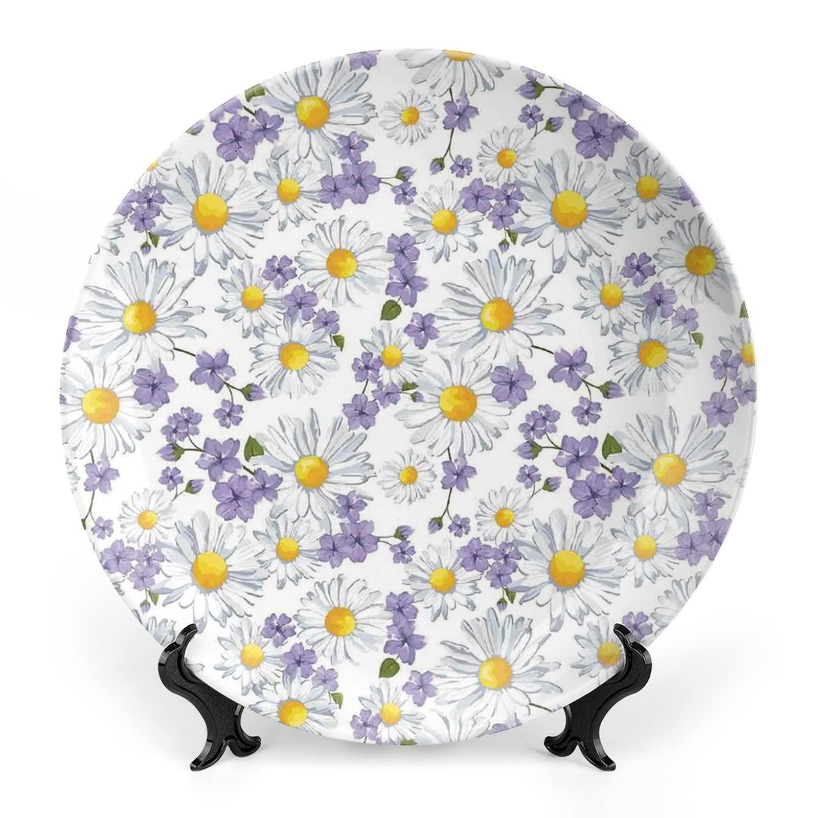 10 Inch Decorative Plate, Floral Tableware Plate, Blossoming Chamomile Wild Flower Summer Spring Print Ceramic Display Plate for Decorative Ornaments
