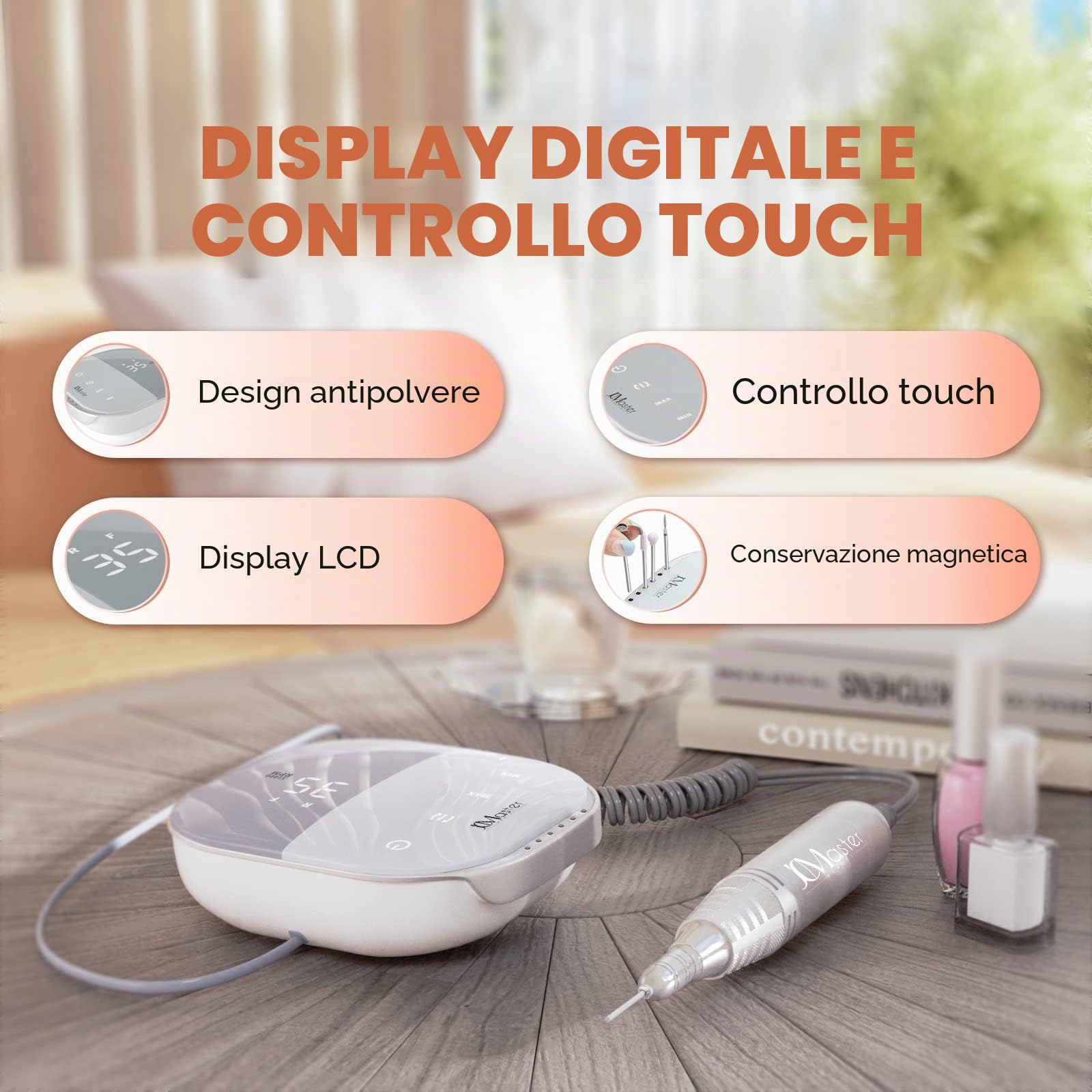 JCMaster Fresa per unghie 35000 rpm Display LCD Efile fresa digitale potente per unghie acriliche gel Zero rumore Nessuna vibrazione Macchina professionale per pedicure manicure per la cura nail art