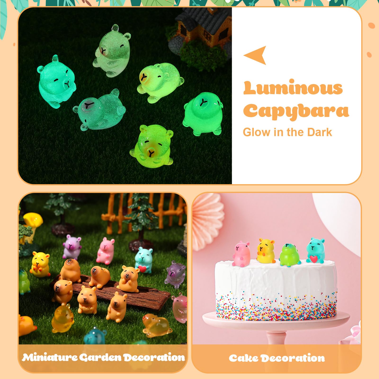 Lot De 25 Mini Figurines Capybara Phosphorescentes – Résine 2,5 Cm – 5 Apparences – Décoration Jardin, Pot, Maison