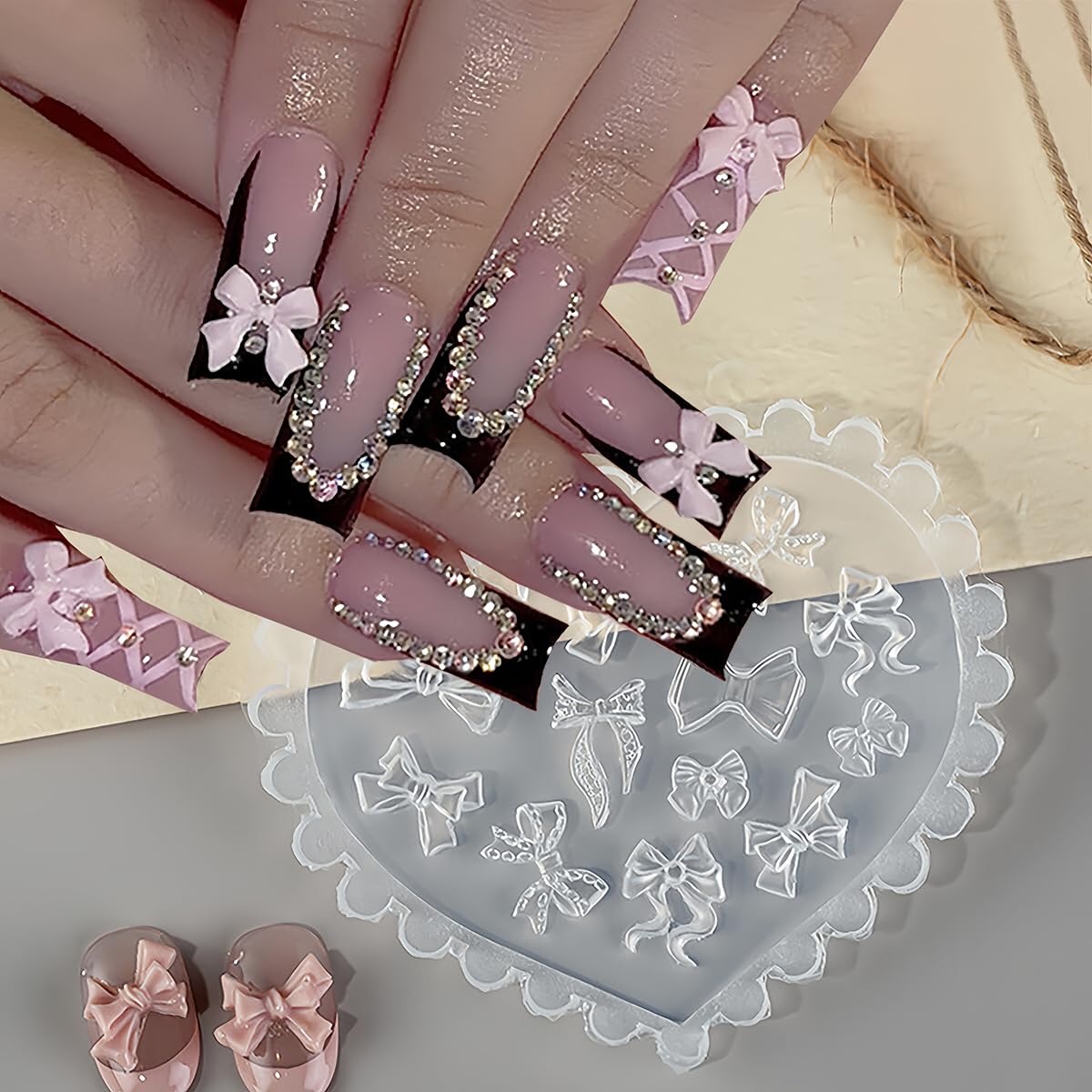 Abalorios de uñas de corazón con lazo 3D, herramientas de uñas, lindos nudos de resina, suministros de uñas de corazón, suministros de uñas para el día de San Valentín, diseño de uñas acrílicas, arco 6