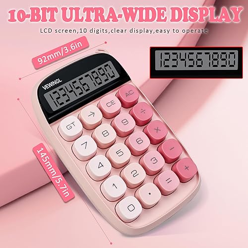 Miniatura 3 de VEWINGL Calculadora de interruptor mecánico, calculadora rosa, bonita pantalla LCD grande de 10 dígitos y botones, calculadora con pantalla LCD