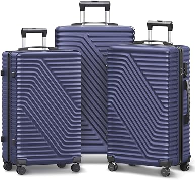 Luggage Sets 3 Piece Hard Shell Luggage Sets with Spinner Wheels TSA Lock Lightweight Hardside Suitcase Set Navy Blue