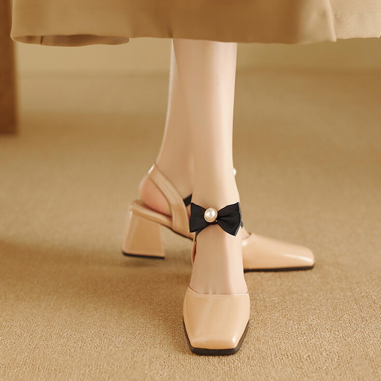 Scarpe Slingback Estive Donna Punta Squadrata Fiocco Taglie Estese | Taglie Forti Disponibili, Plantare Imbottito Per Piedi Larghi, Modello Traspirante Senza Tallone, Stile Classico