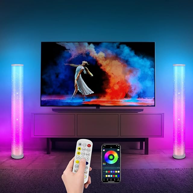 YUNYODA RGB Floor Lamp 2 Pack, LED Standing Lamp with Remote Control + Bluetooth APP and 16 Million DIY Colors for Living Room, Bedroom, Office, Party Decoration