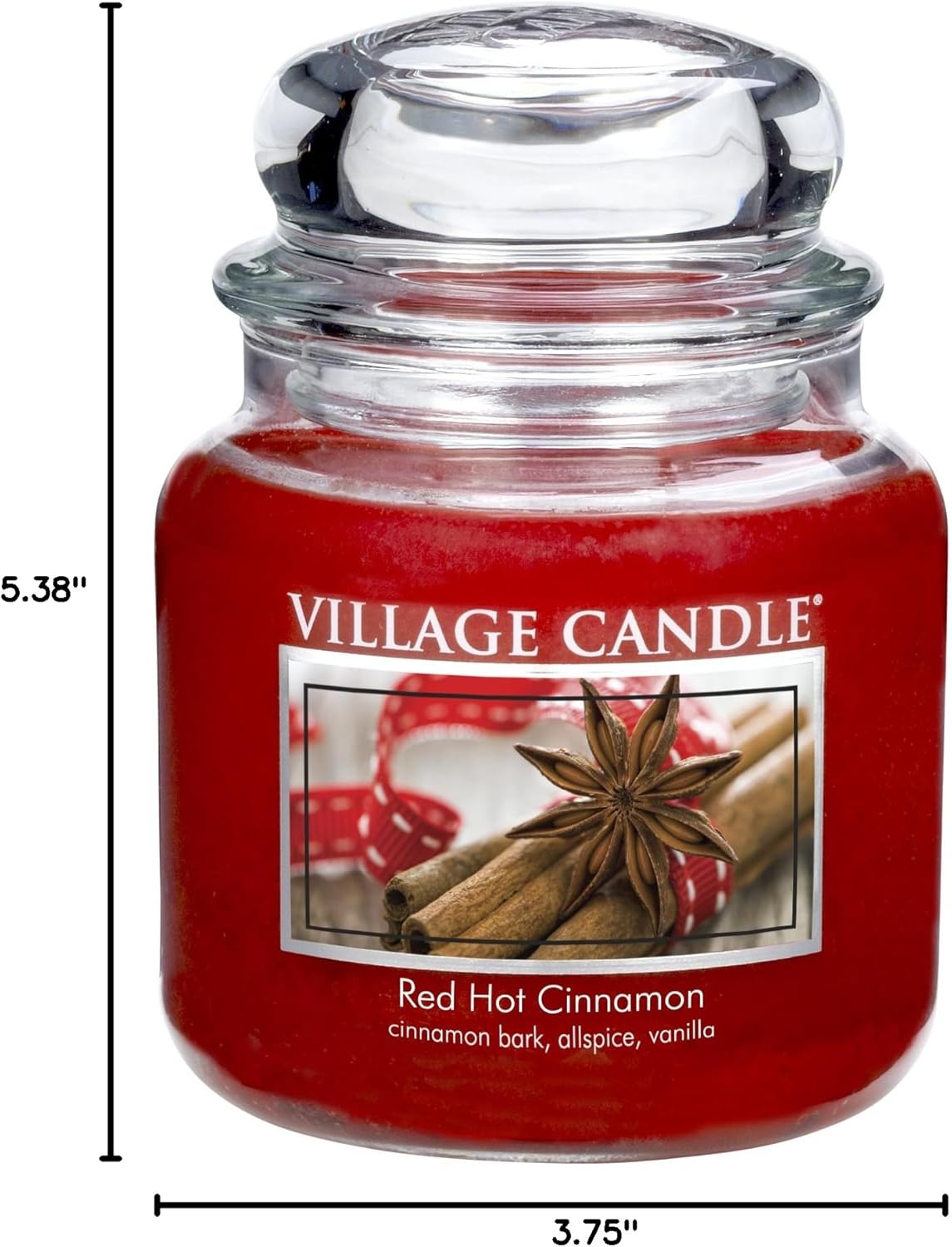 Village Candle Red Hot Cinnamon 16 oz Glass Jar Scented Candle, Medium