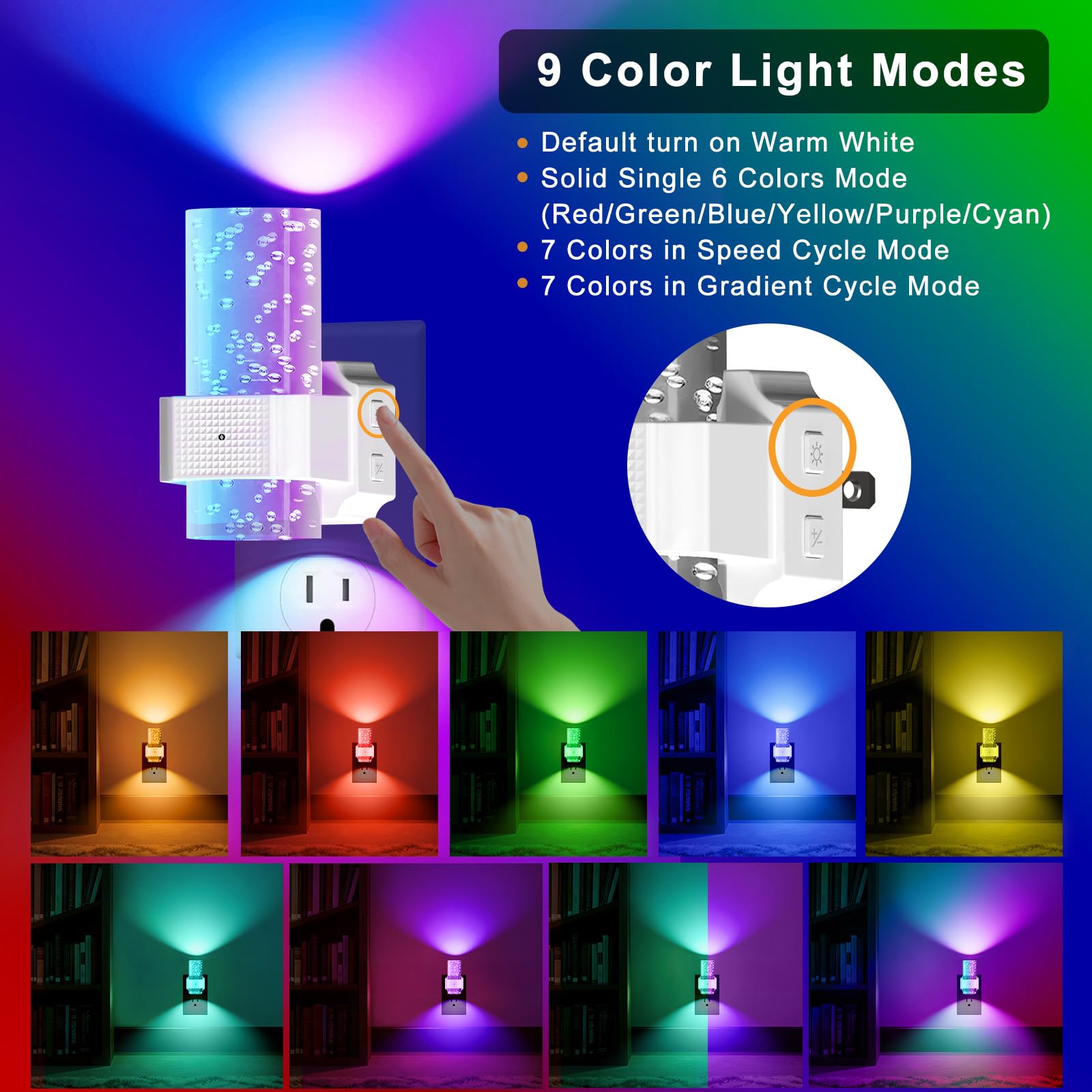 easuntec Luz nocturna enchufable con encendido/apagado automático, luces nocturnas enchufables en la pared, sensor de atardecer a amanecer, luz nocturna que cambia de color, regulable, para dormitorio