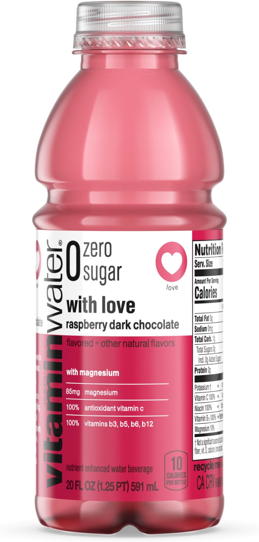 vitaminwater zero with love nutrient enhanced water w/vitamins, raspberry dark chocolate, 20 fl oz, 12 Pack
