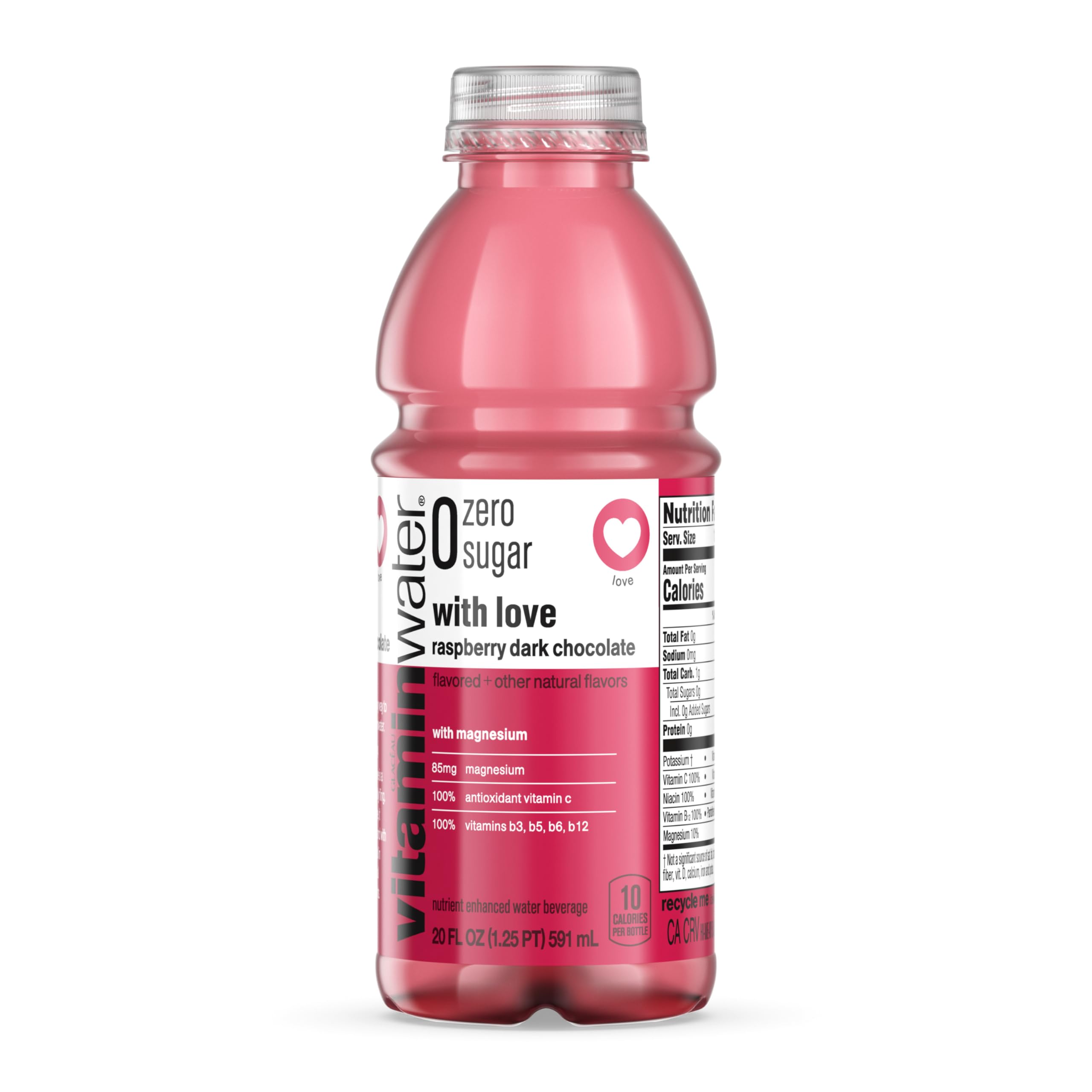 vitaminwater zero with love nutrient enhanced water w/vitamins, raspberry dark chocolate, 20 fl oz, 12 Pack