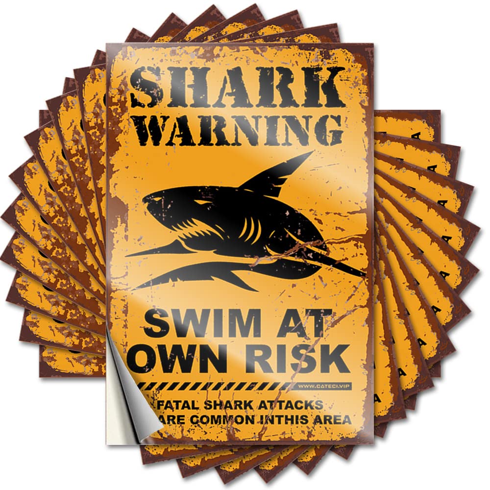 Fzfn Colour Shark Wrning Swim At Own Risk Bottle Plastic - Outdoor Patio Accessories Sticker Self Adhesive Sticker(6X9cm)