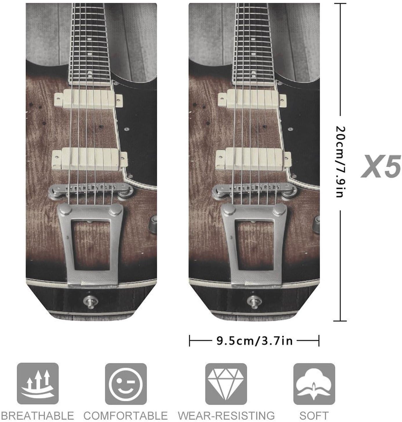 5 Pairs Vintage Guitar Ankle Socks Breathable Low Cut Short Socks