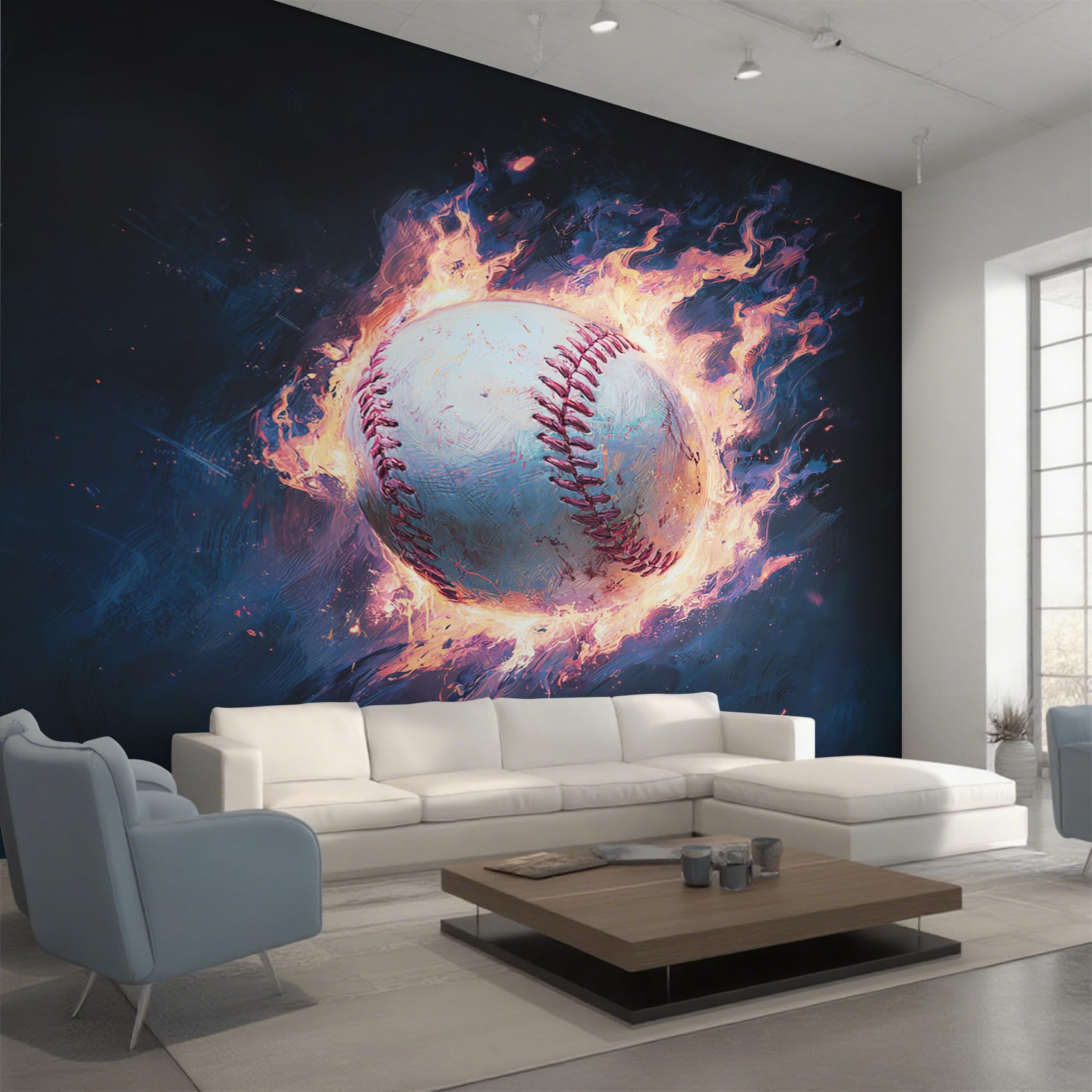 Fresque murale intissé baseball flamme décor panoramique haut de gamme 450x315