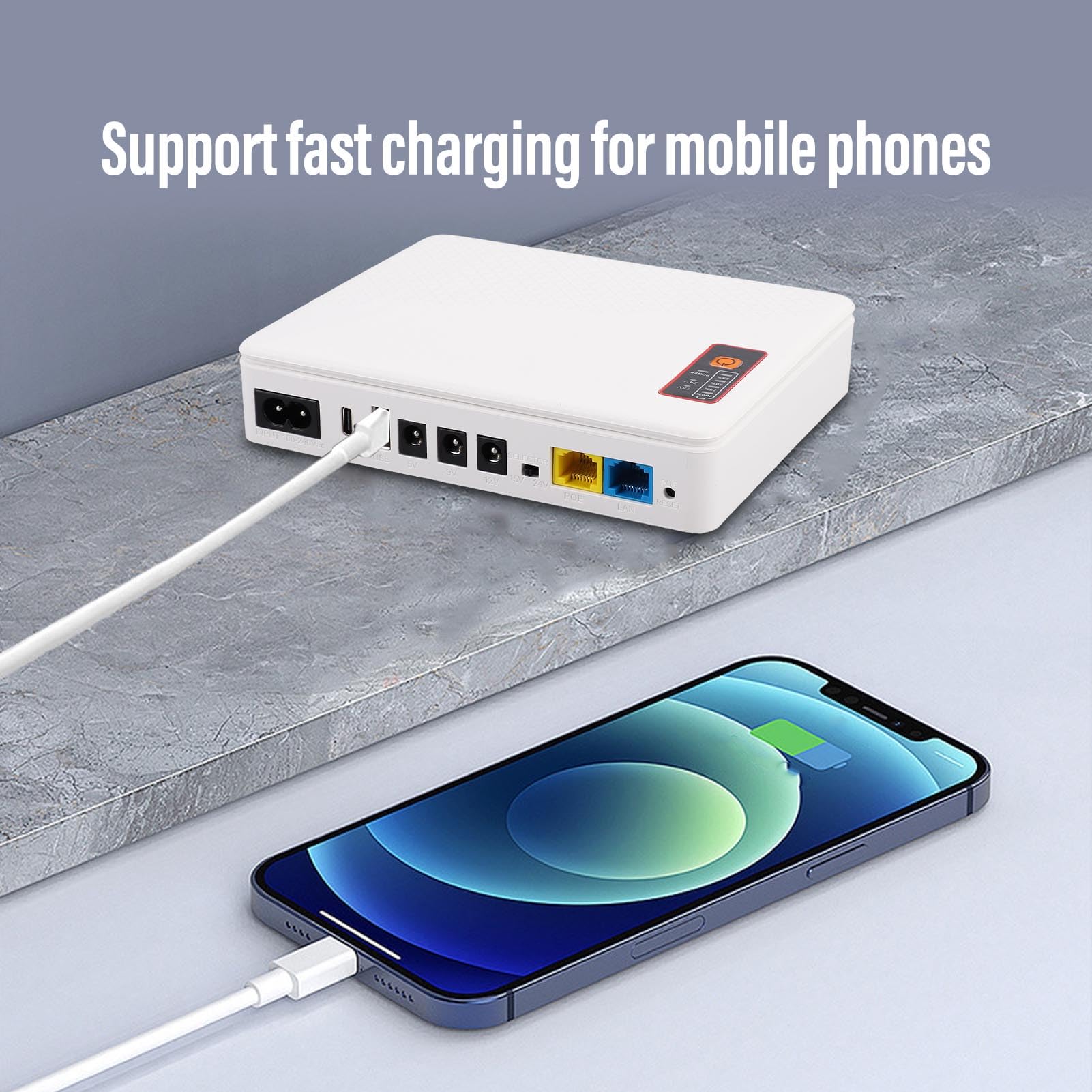 Mini UPS DC Batería de Respaldo Fuente de Alimentación Ininterrumpida 20800mAh ABS 18W para Enrutador Módem Cámara con USB Tipo C PoE Enchufe de la UE para Red de Oficina en Casa (Estándar