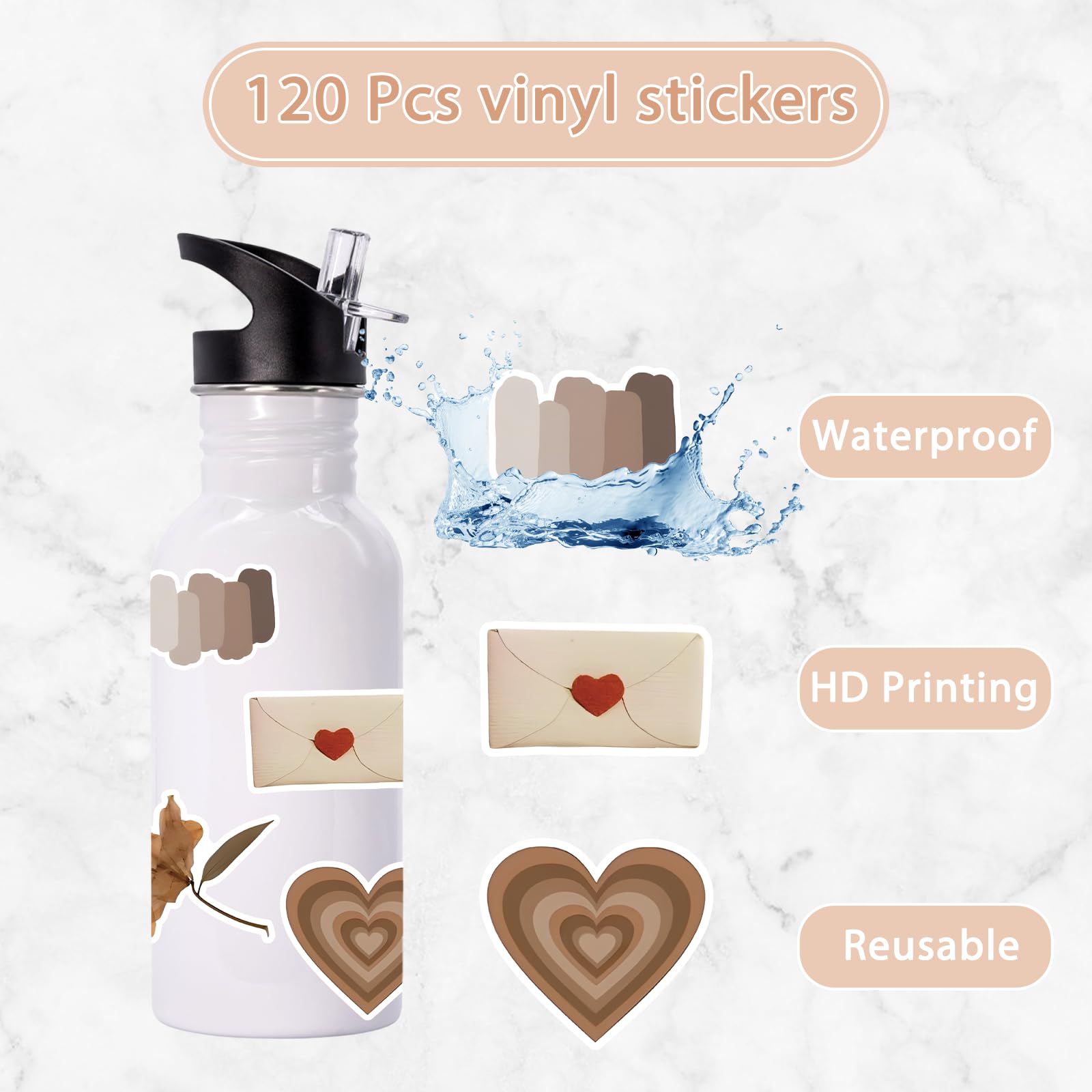 120Pcs Vintage Stickers, Waterproof Scrapbook Aesthetic Sticker, Daily Planner, Water Bottles, Handbook Junk Diary Stickers Teens Adults, Scrapbooking Supplies for DIY Paper Crafts - Image 3