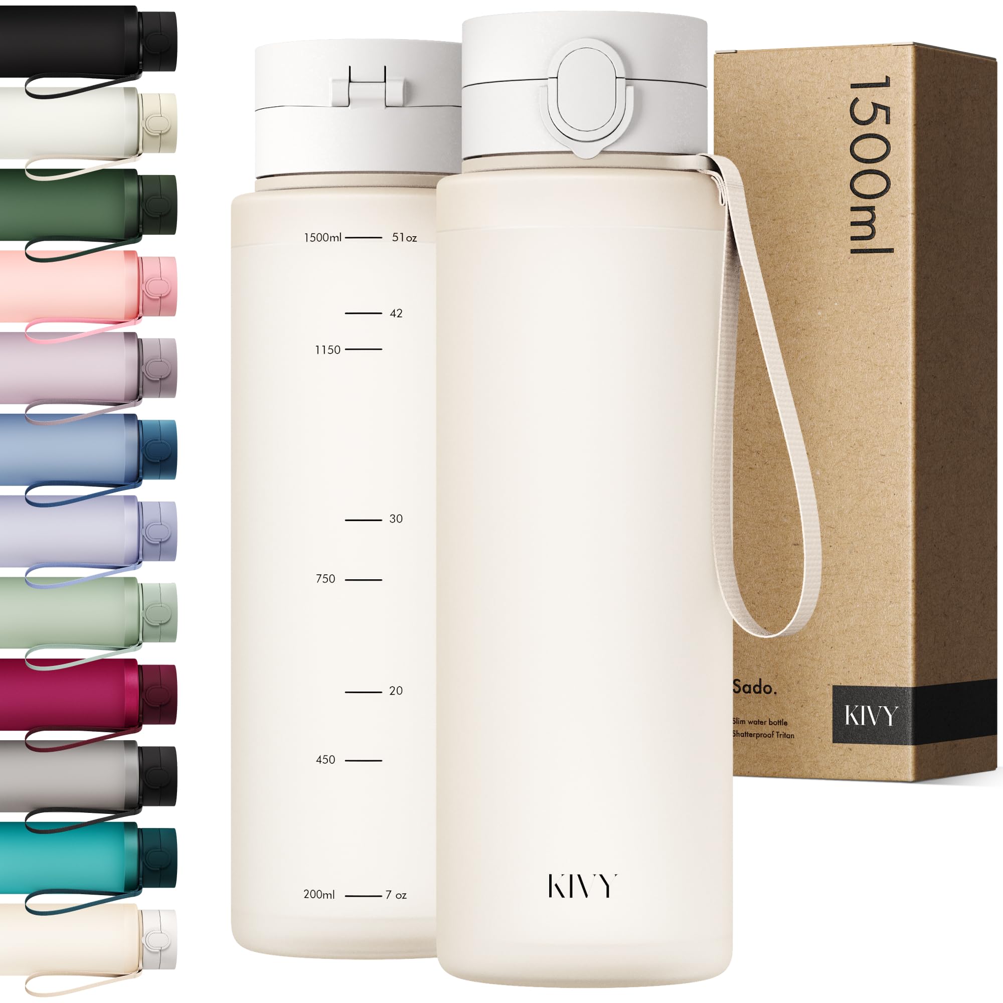 KIVY Tritan-Wasserflasche 1,5 Liter - Kohlensäure geeignet & Auslaufsicher - Für Sport, Schule & Büro - Trinkflasche 1,5 Liter - Sport Trinkflasche Gym, Outdoor - Wasserflasche Sprudel geeignet