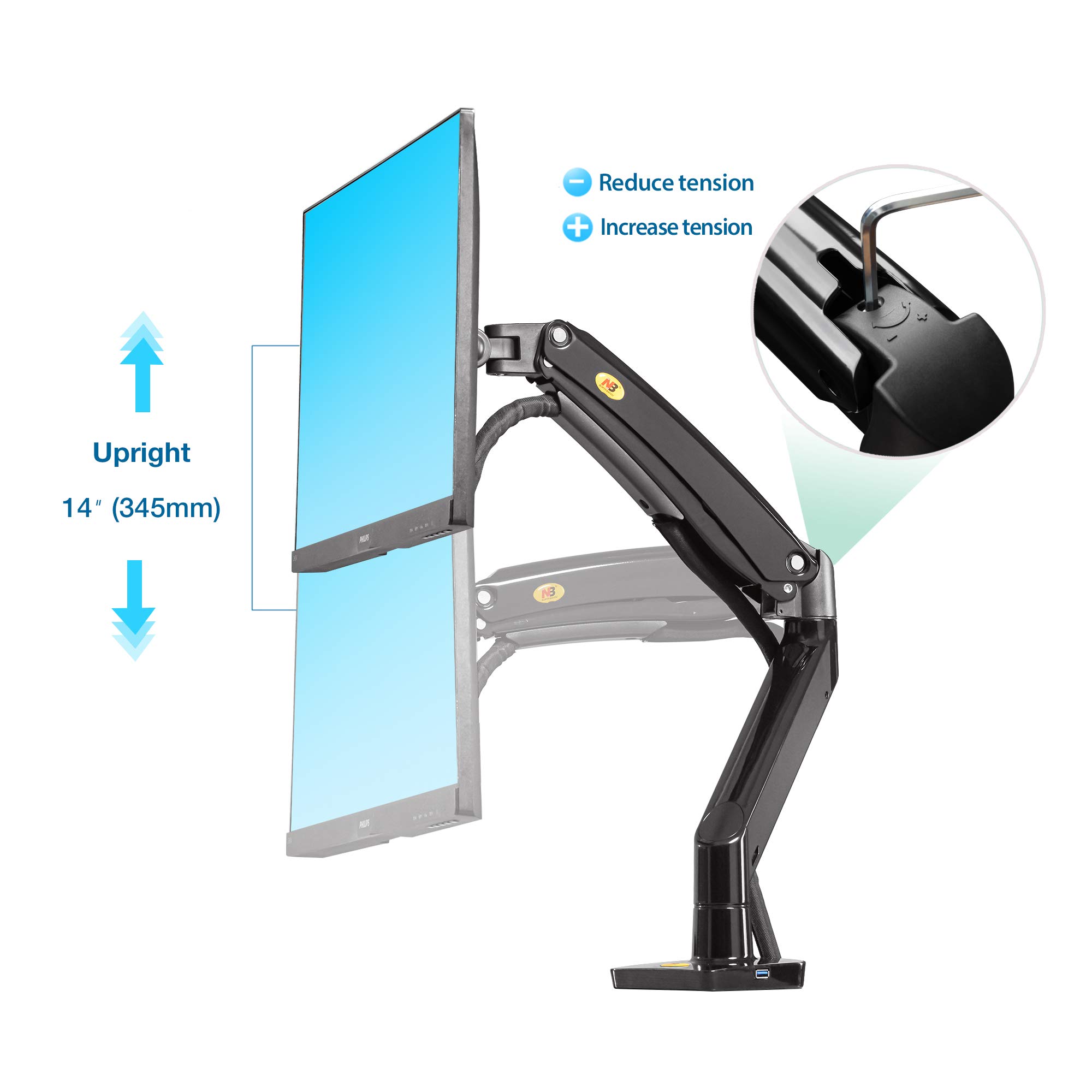 NB North Bayou Monitor Desk Mount with Articulating Gas Spring Monitor Arm for 22''35''Inch
