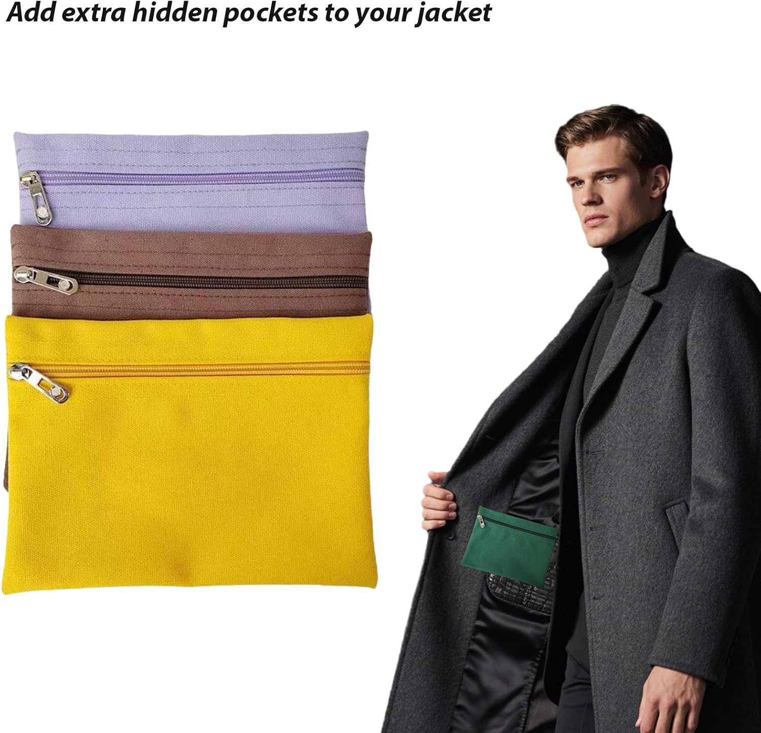 Sew-In Zipper Pockets for Clothing, 1 Pack, Black