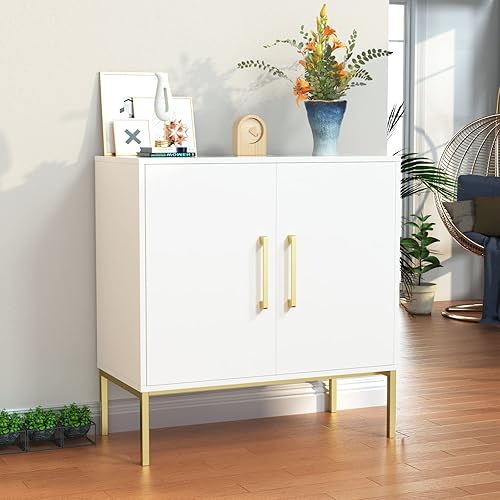 Miniatura 51 de JOZZBY Gabinete de almacenamiento con puertas, gabinete de buffet independiente, aparador de madera moderno, gabinetes laterales blancos para