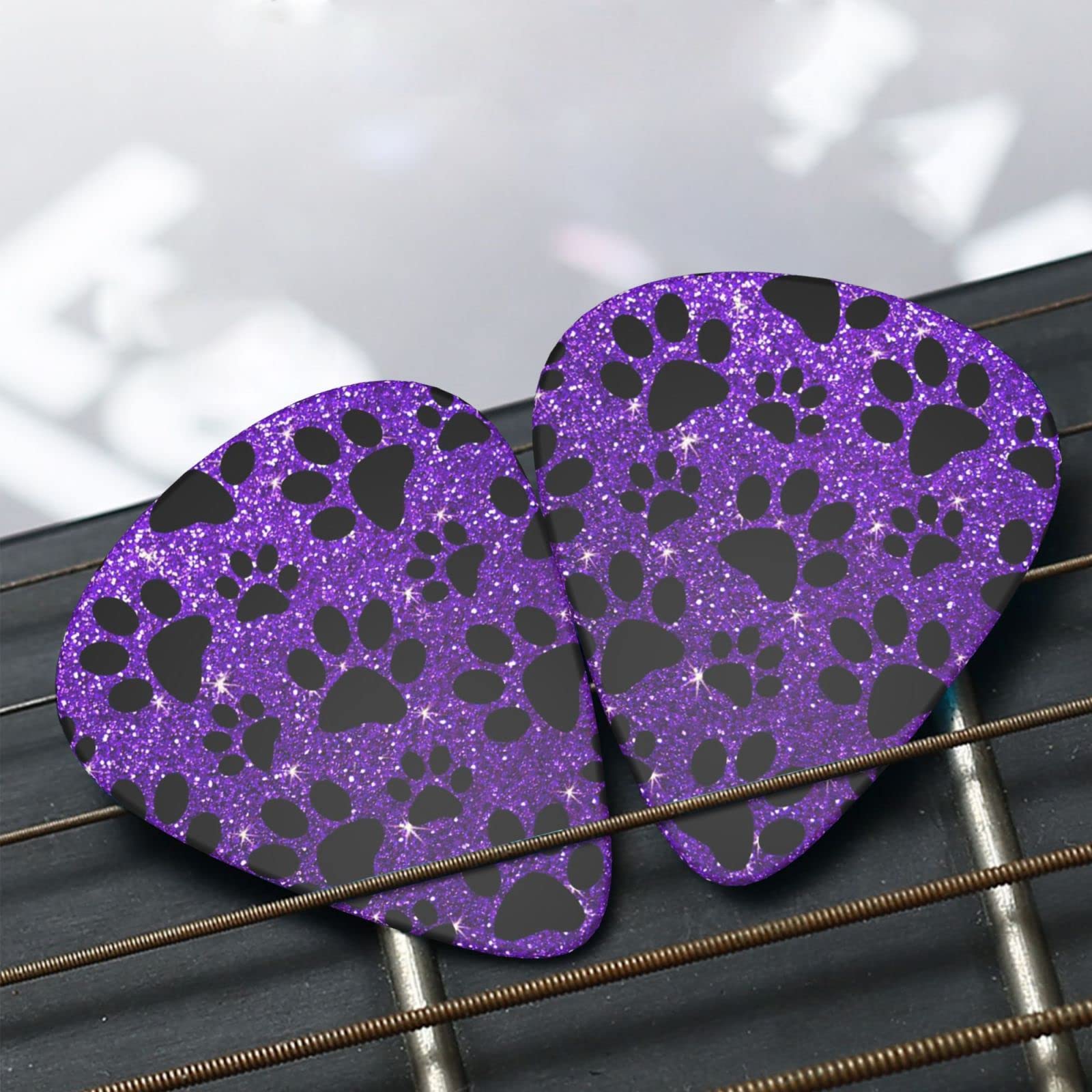 Purple Glitter Pattern Dog Paws Guitar Picks for Acoustic Electric Guitar Medium Thin Heavy Variety Pack Kids Girls Beginner Gift Bass Ukulele Band Accessories 12pcs