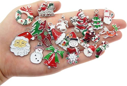 Miniatura 2 de JJG QAZ - 30 piezas surtidas de esmalte plateado dorado para árbol de Navidad, Papá Noel, reno, delicado, colgante, regalos de Navidad para aretes,