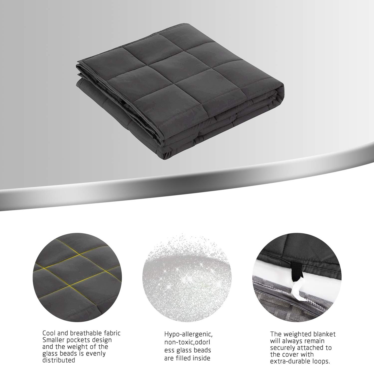 Coperta ponderata con copertura sostituibile, coperta ponderata con perline di vetro per adulti, coperta pesante (grigio, 150 x 200 cm, 6,8 kg)