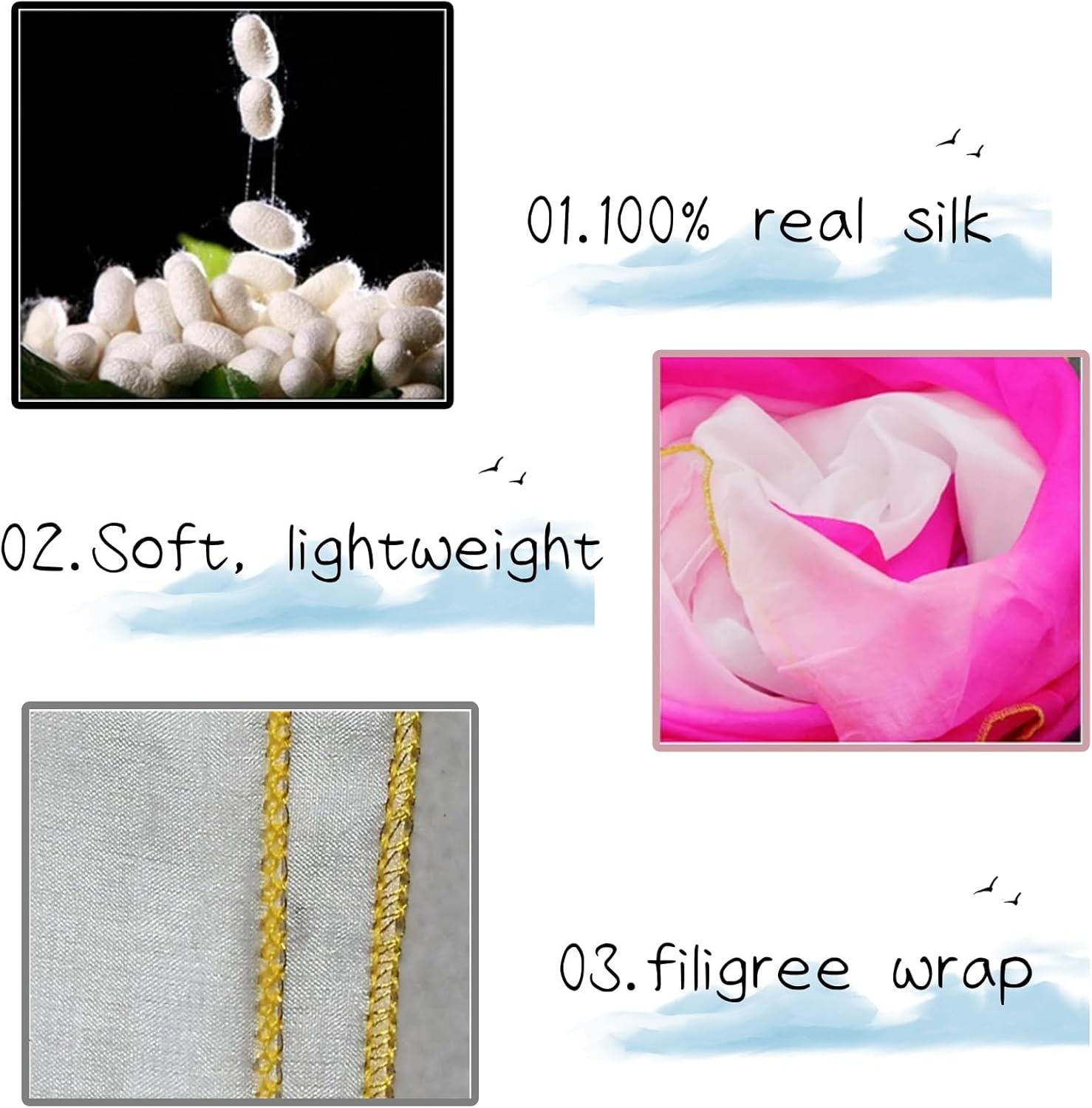 Belly Dance Real Silk Fans,Women 150 * 90cm 1 Pair (Left+Right) Silk Long Fans Veils, Belly Dance Dancing Silk Fans for Dance Performance - Image 3