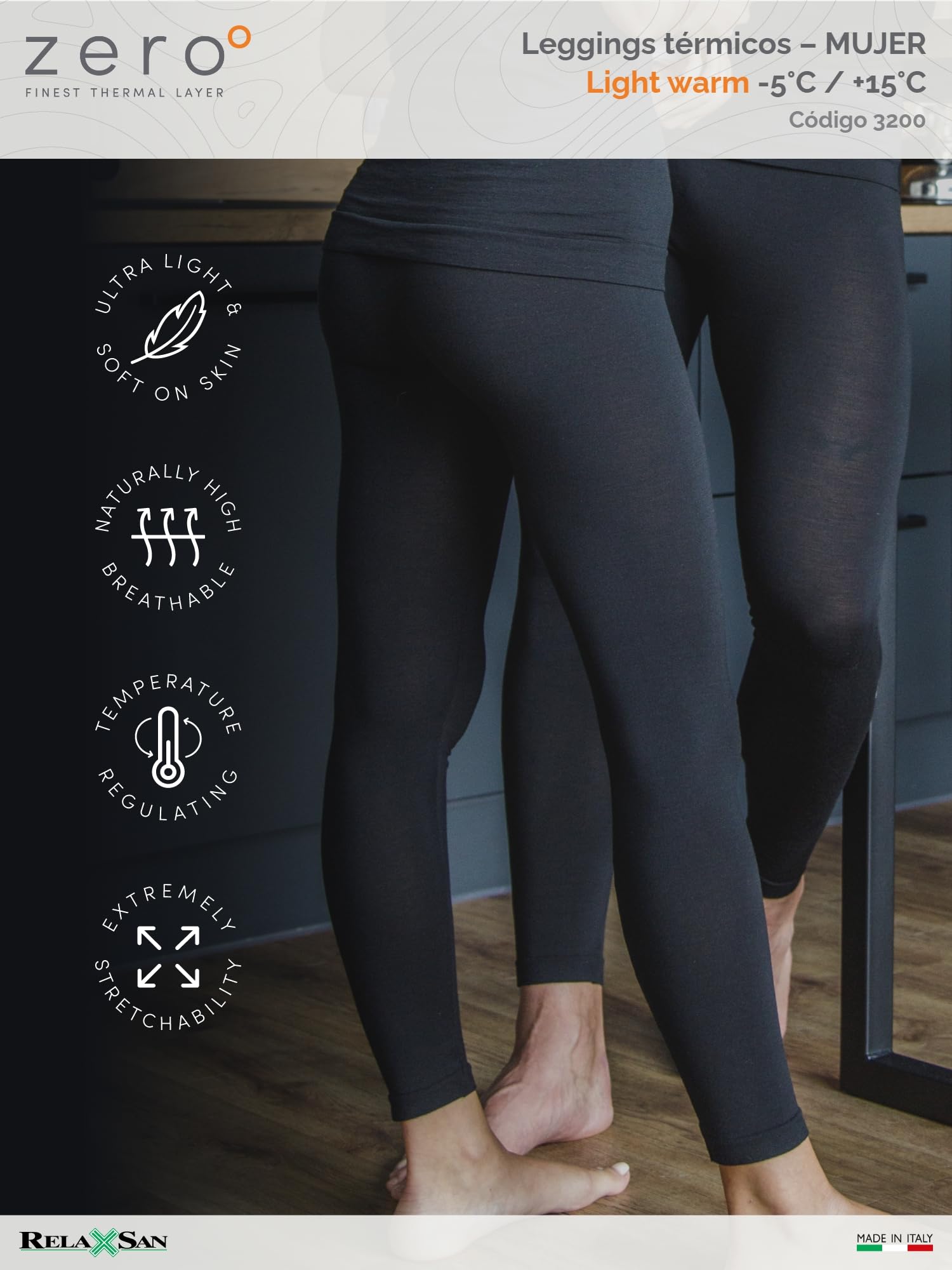Relaxsan Zero 3200 – Pantalón Térmico Mujer Malla Térmica Ropa Interior en Lana Merino y Fibra Dryarn