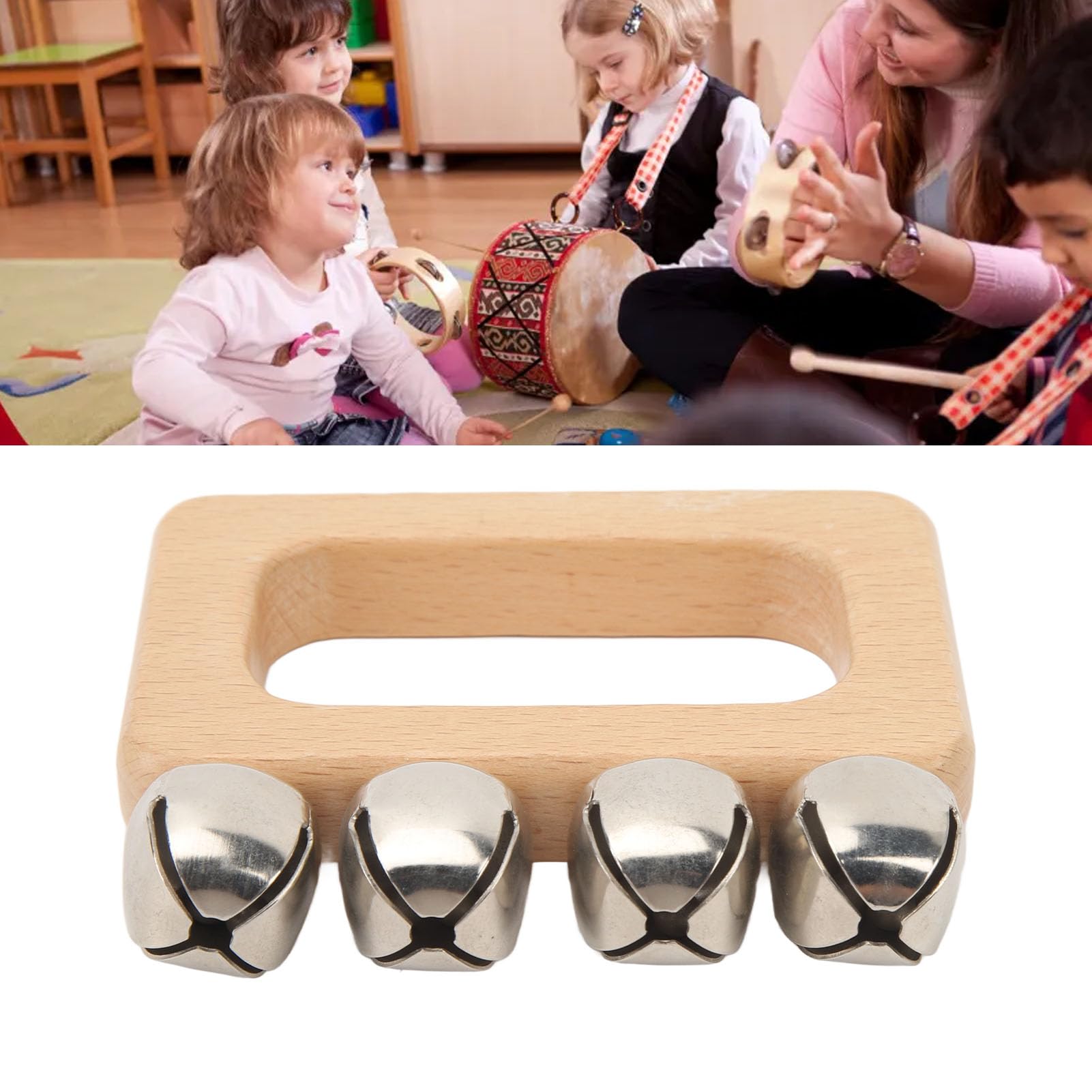 Generic Dance Hand Bell Wooden Rectangle Handle Metal Jingle Bells Portable Percussion for Performance, Genericrdpfysngz5