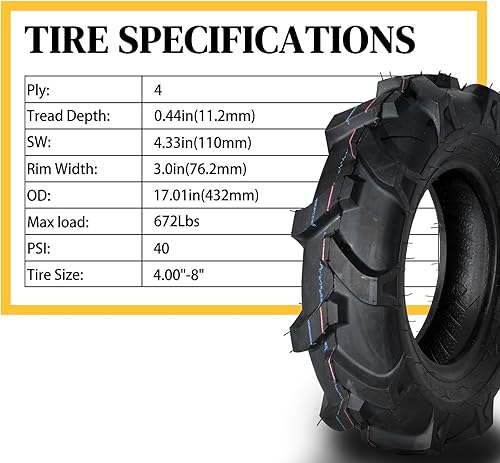 Miniatura 2 de 2 neumáticos para cortacésped y jardín, 4.00 x 8, para carrito de golf, tractor, sin cámara, rango de carga B