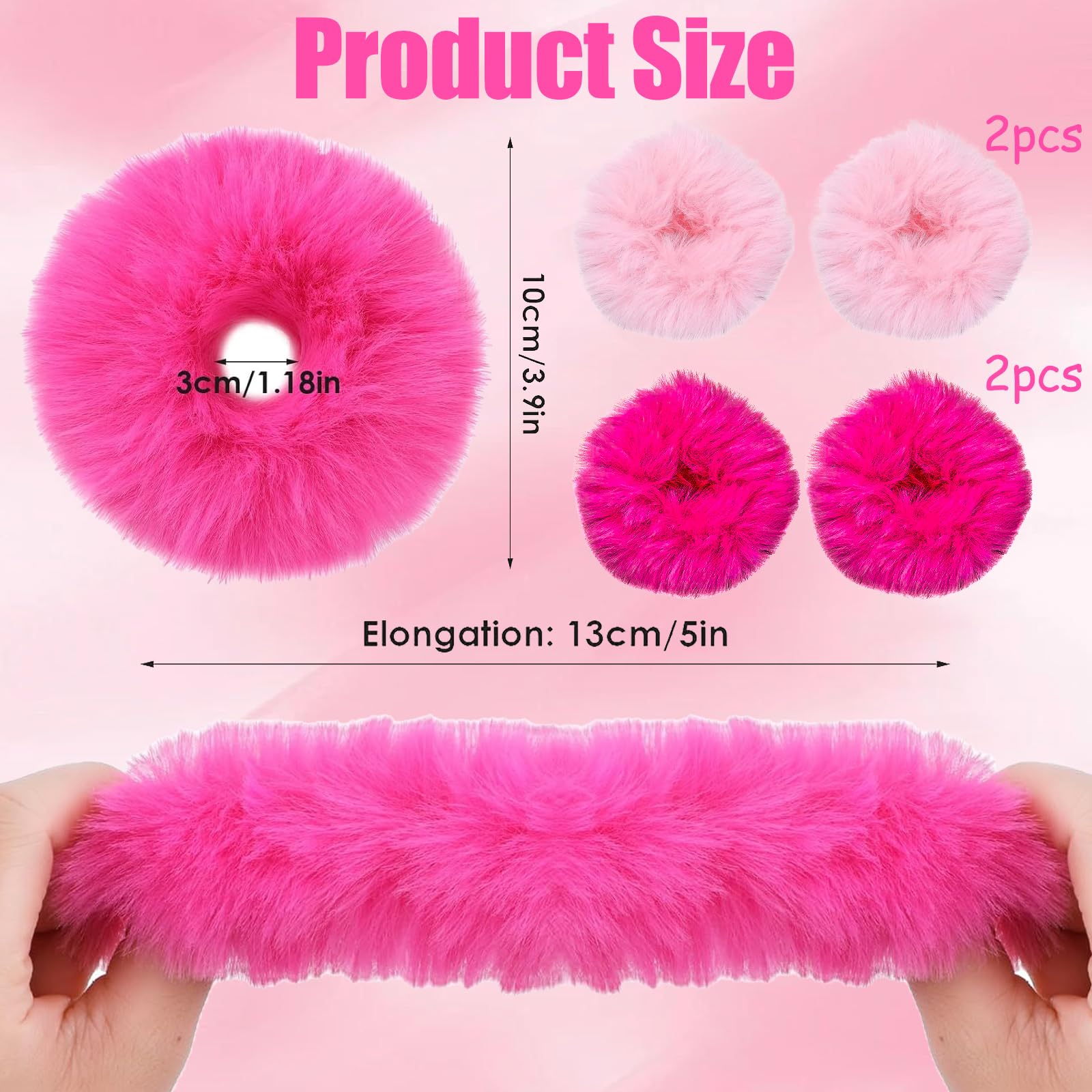 4PCS Fuzzy Hair Ties,Artificial Rabbit Fur Hair Bobbles Hair Bands,Fluffy Scrunchy Hair Scrunchie,Elasticated Plush Hair Bands,Hair Accessories for Girls,Women - Image 4