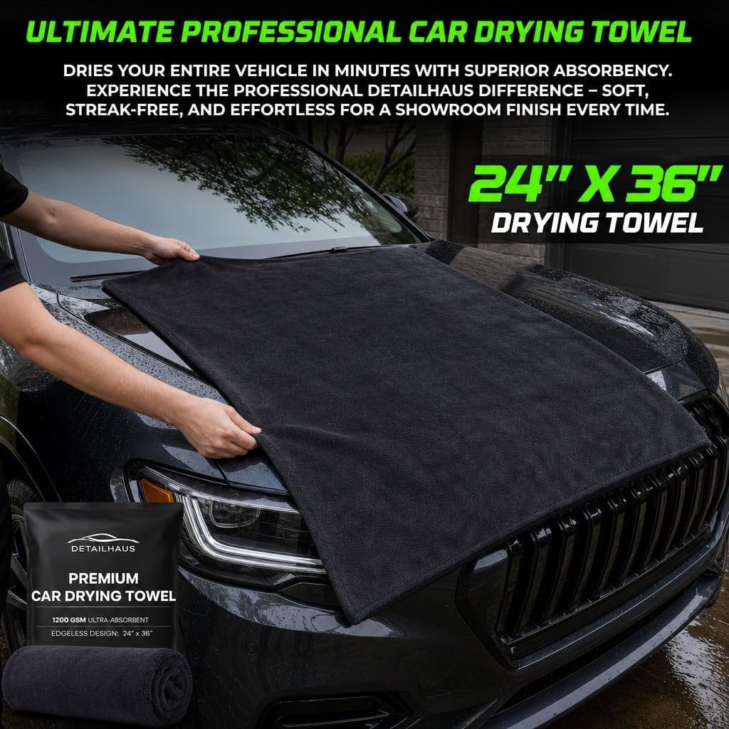 Car Drying Towel, Twisted-Loop 24"x36", 1200GSM, Microfiber, Streak Free, Lint Free, Reusable