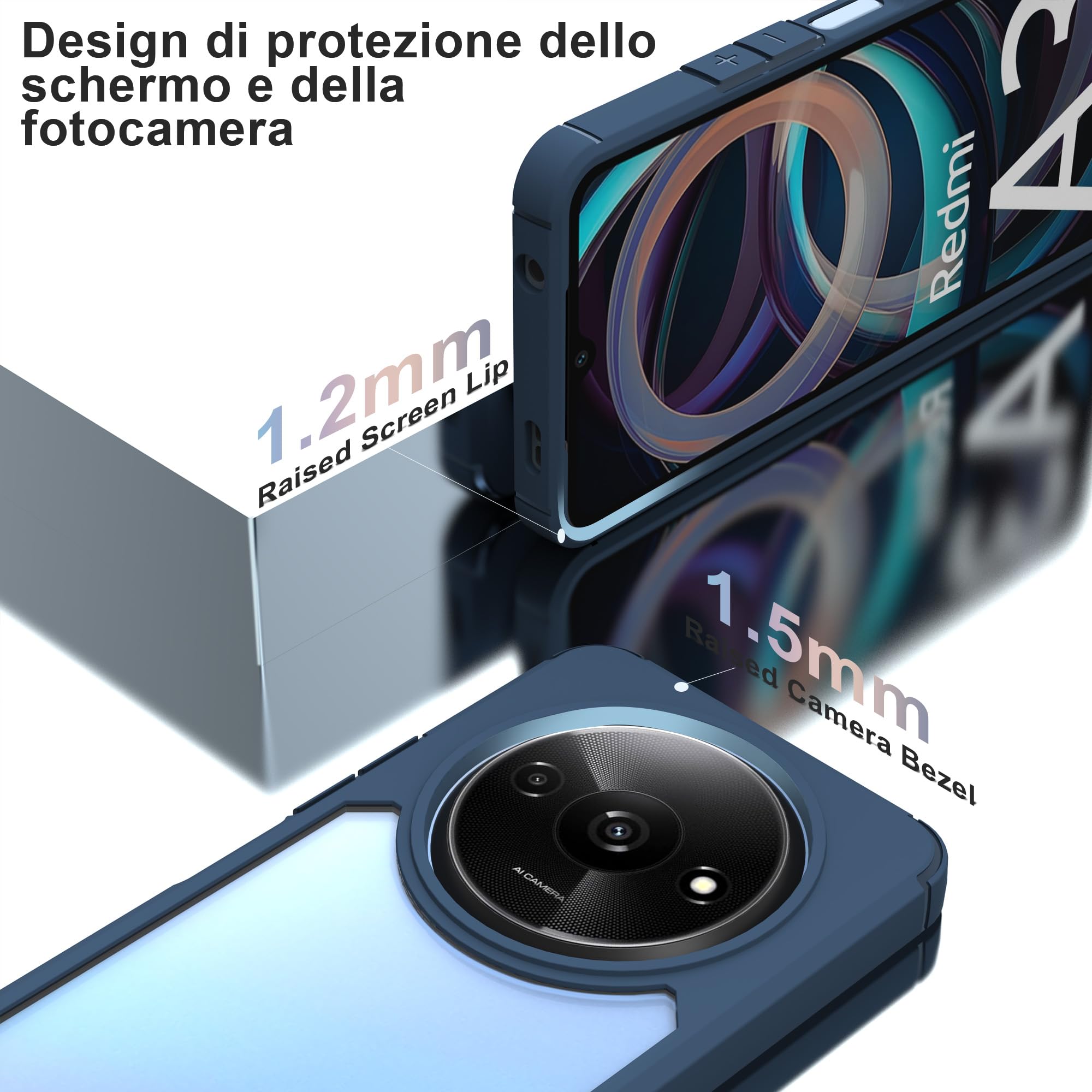 LeYi Cover per Redmi A3 4G con Vetro Temperato, Custodia per Redmi A 3 con Protezione Fotocamera [Slidable] Antiurto Militare 360° Anello Supporto TPU