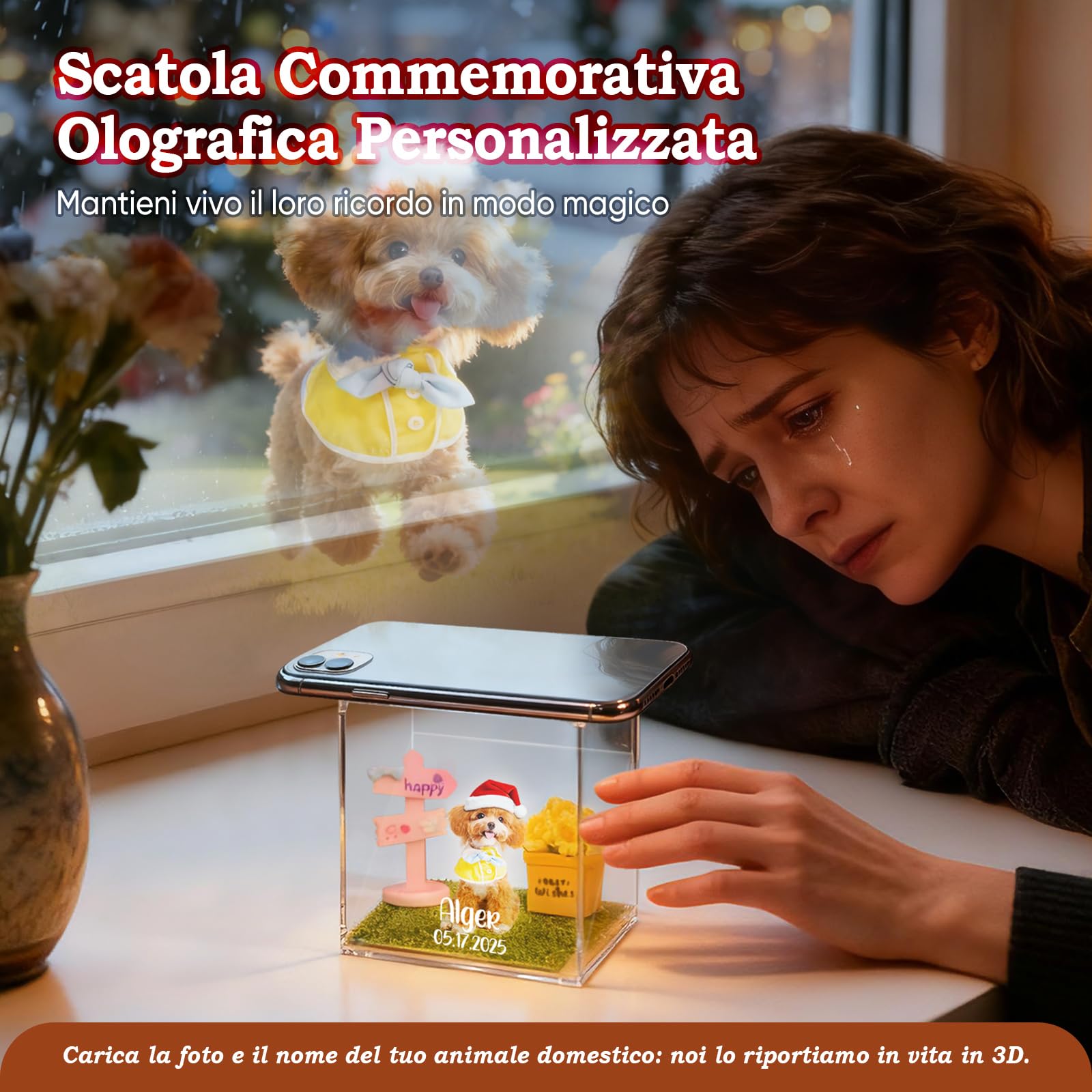 Scatola Commemorativa Olografica per Animali Domestici Cornice con Foto Personalizzata Casetta Digitale Olografica per Animali Domestici Fai Da Te Regalo Personalizzato per Amanti di Cani o Gatti