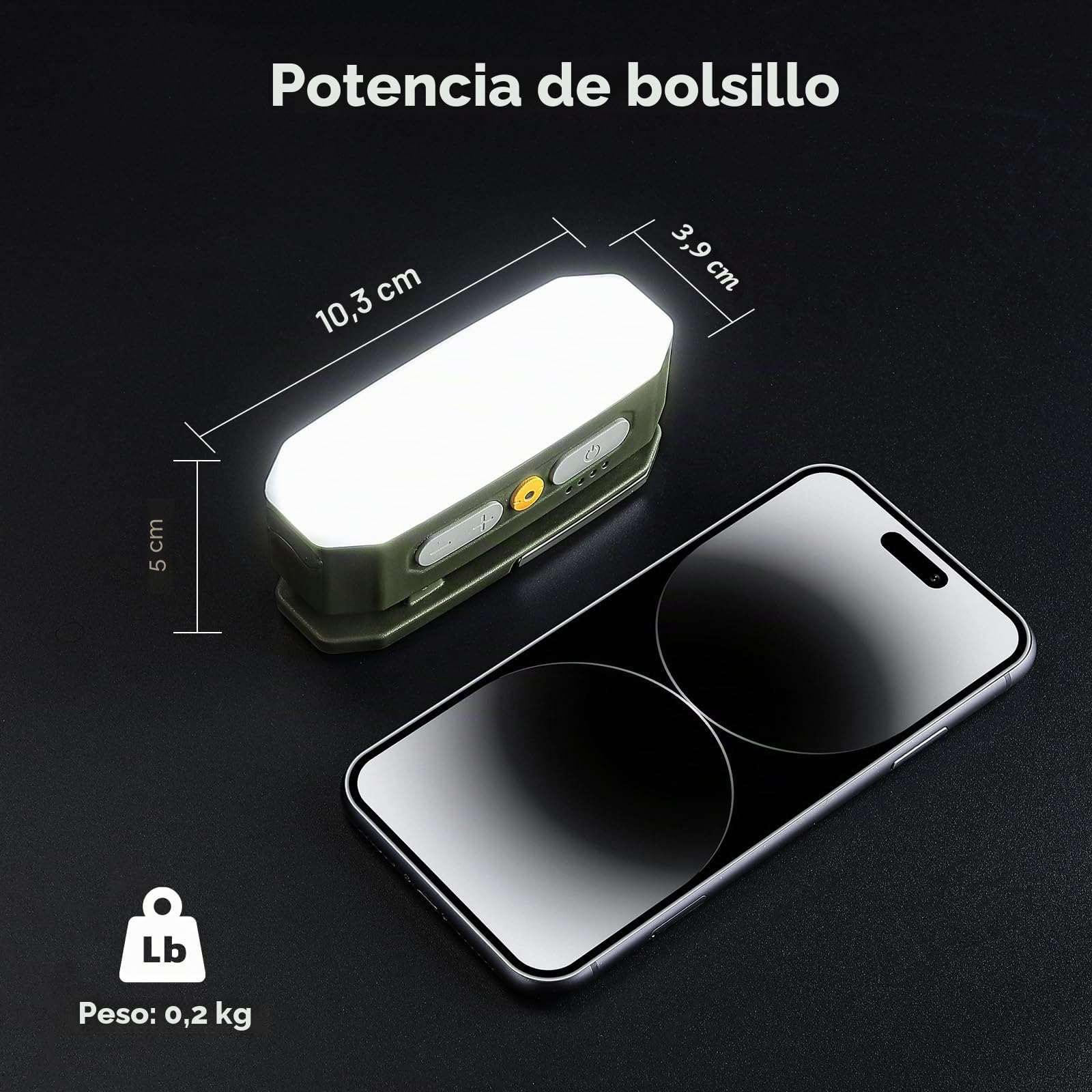 BougeRV Lámpara de camping con 3200 mAh, luz con sensor recargable, 380 lúmenes, linterna de camping con gancho e imán, para camping, viaje, emergencia, color verde oscuro