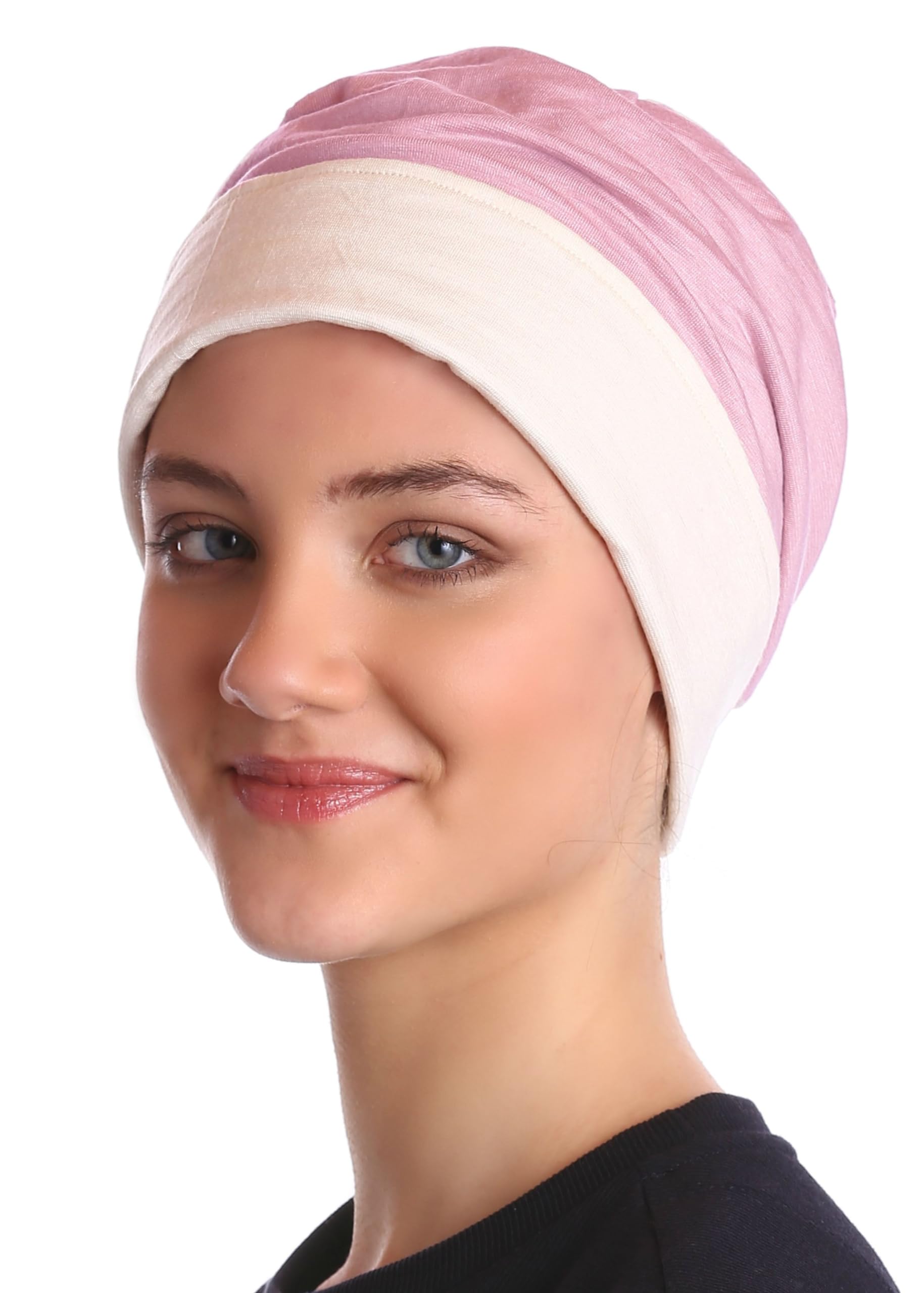 Deresina Headwear Unisex Pink - Cream Plain Reversible Bamboo Slouch Beanie (Pink - Cream Plain)