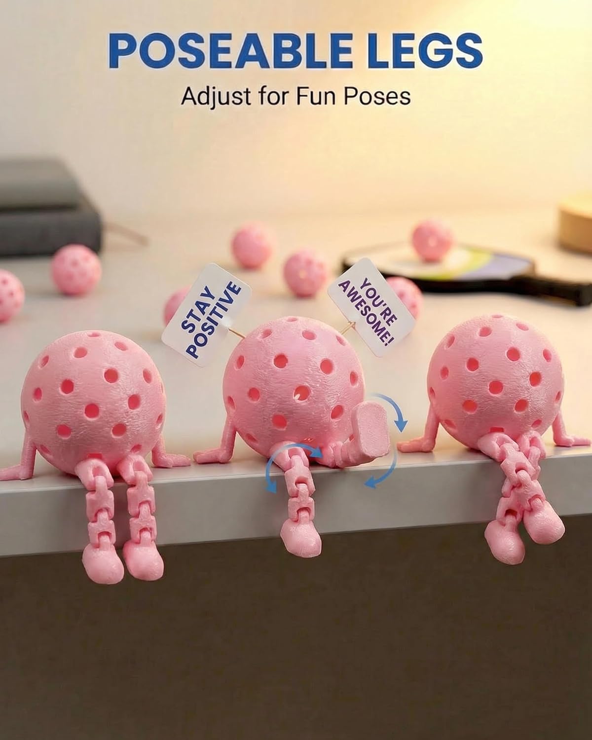 Funny Pickleball Desk Companion - Long Legged Pickleball Figurine, Motivational Shelf Sitter & Court Inspired Desk Ornament, Unique Gift for Pickleballers, Players, Coaches & Paddle Fans